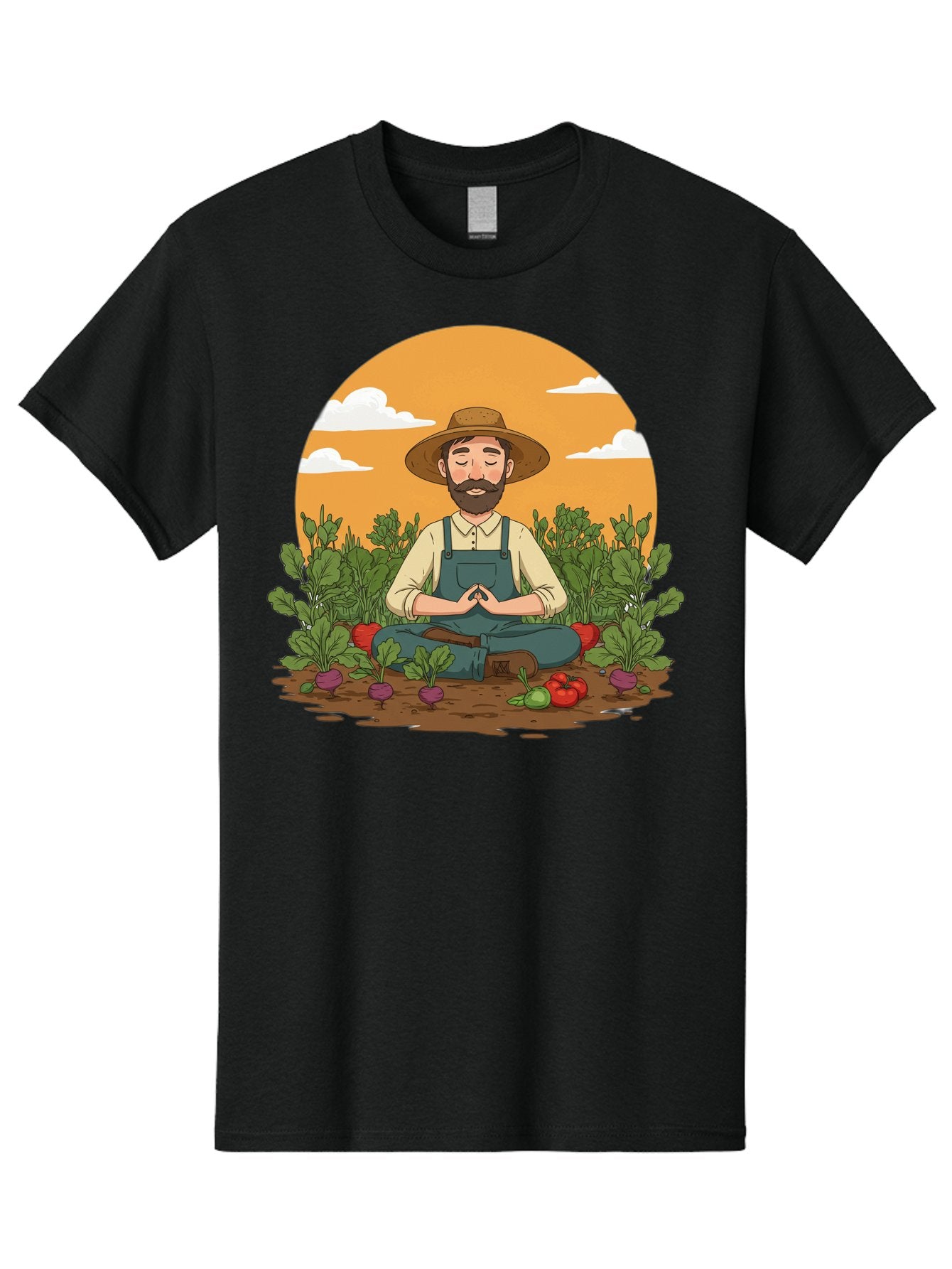 Farmer-Meditating Men'S Graphic Tee, 100% Cotton, Comfortable Casual Summer Wear, Machine Washable, Farmer Meditating In Garden, Peaceful Atmosphere, Gardening, Organic Farming, Healthy Lifestyle, Relaxation, Bearded Man, Lotus Position, Baa656 9