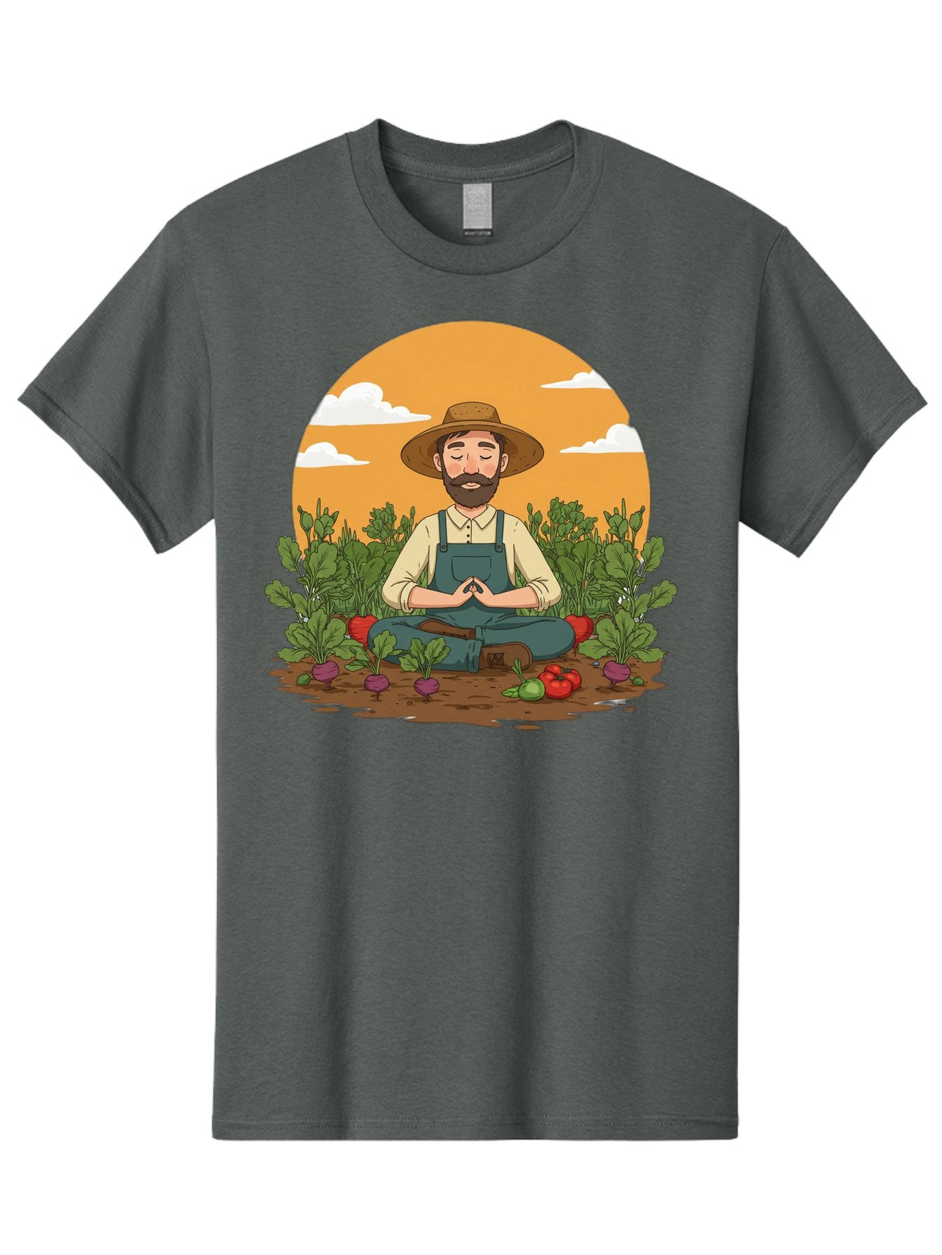 Farmer-Meditating Men'S Graphic Tee, 100% Cotton, Comfortable Casual Summer Wear, Machine Washable, Farmer Meditating In Garden, Peaceful Atmosphere, Gardening, Organic Farming, Healthy Lifestyle, Relaxation, Bearded Man, Lotus Position, Baa656 12