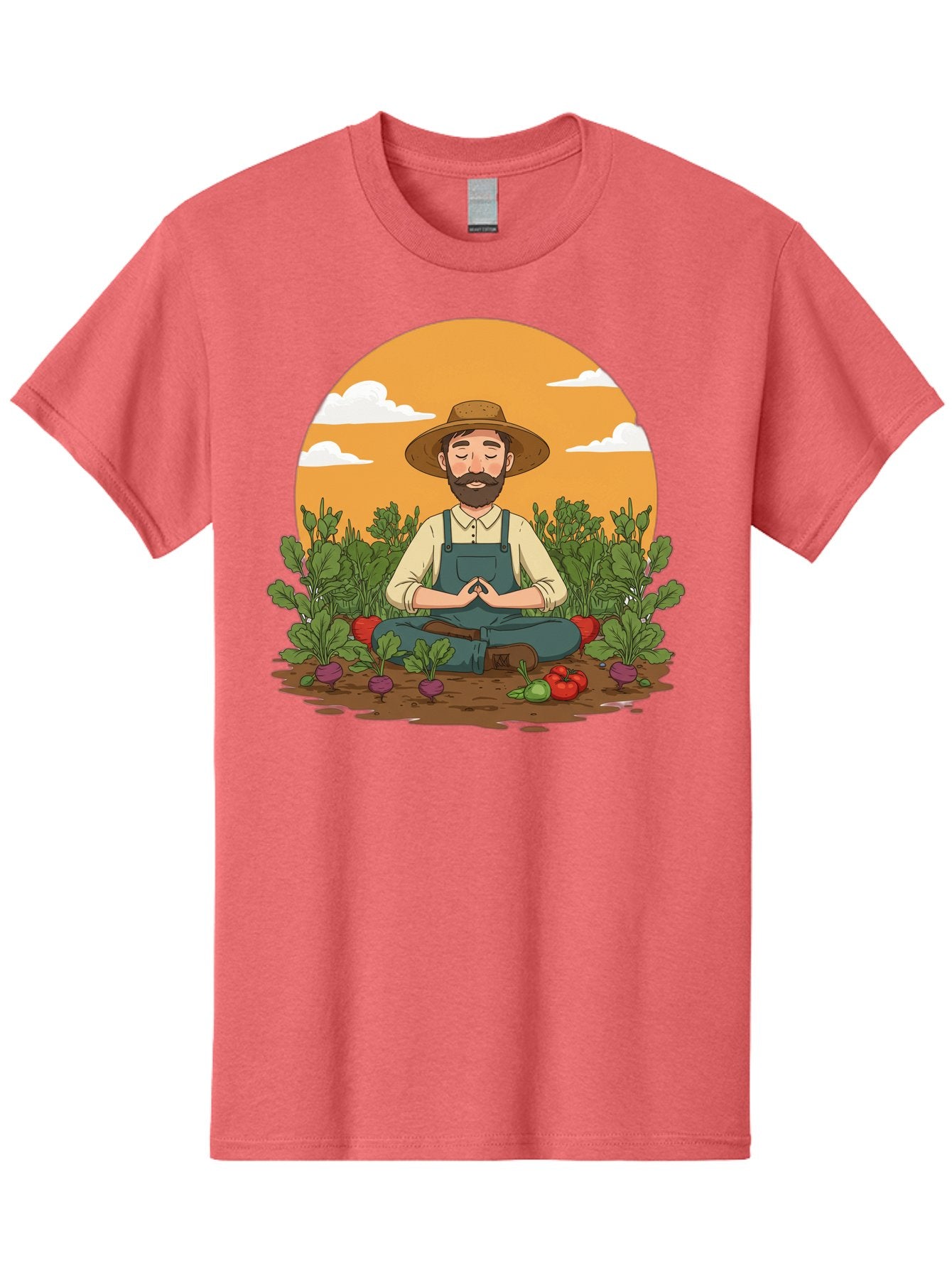 Farmer-Meditating Men'S Graphic Tee, 100% Cotton, Comfortable Casual Summer Wear, Machine Washable, Farmer Meditating In Garden, Peaceful Atmosphere, Gardening, Organic Farming, Healthy Lifestyle, Relaxation, Bearded Man, Lotus Position, Baa656 6