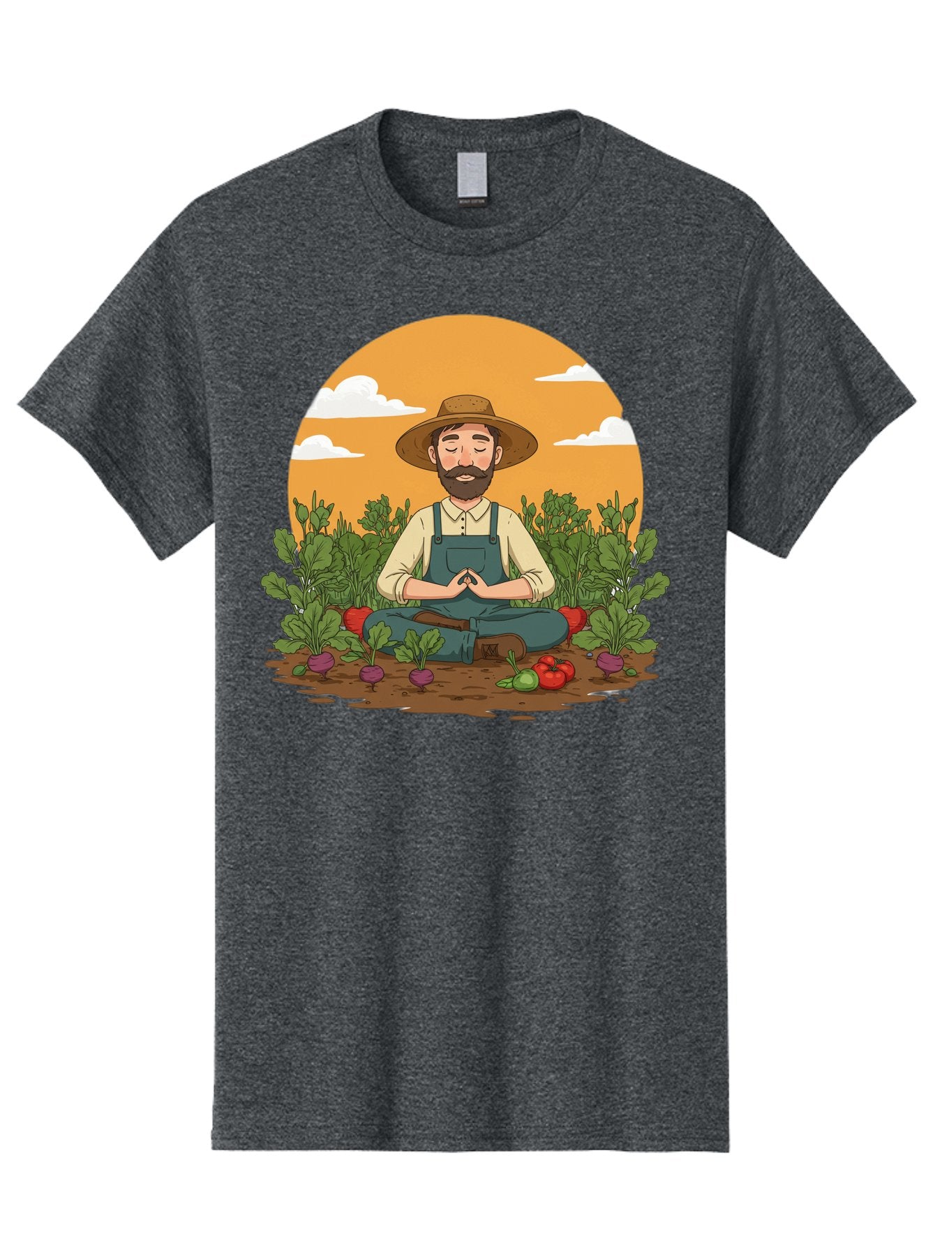 Farmer-Meditating Men'S Graphic Tee, 100% Cotton, Comfortable Casual Summer Wear, Machine Washable, Farmer Meditating In Garden, Peaceful Atmosphere, Gardening, Organic Farming, Healthy Lifestyle, Relaxation, Bearded Man, Lotus Position, Baa656 7