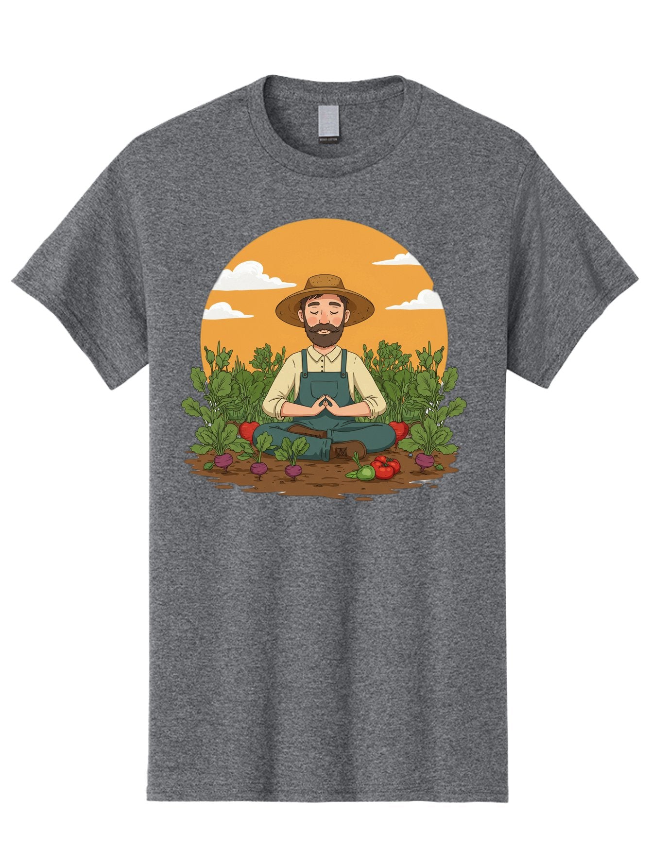 Farmer-Meditating Men'S Graphic Tee, 100% Cotton, Comfortable Casual Summer Wear, Machine Washable, Farmer Meditating In Garden, Peaceful Atmosphere, Gardening, Organic Farming, Healthy Lifestyle, Relaxation, Bearded Man, Lotus Position, Baa656 14