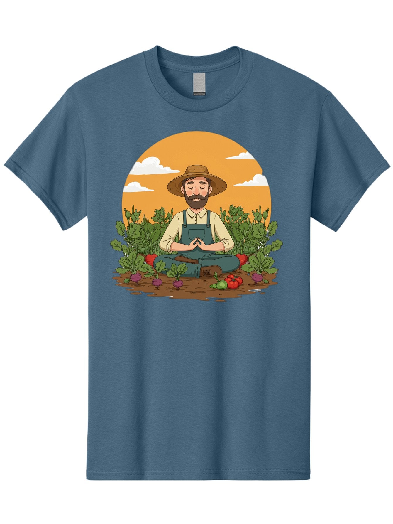 Farmer-Meditating Men'S Graphic Tee, 100% Cotton, Comfortable Casual Summer Wear, Machine Washable, Farmer Meditating In Garden, Peaceful Atmosphere, Gardening, Organic Farming, Healthy Lifestyle, Relaxation, Bearded Man, Lotus Position, Baa656 3