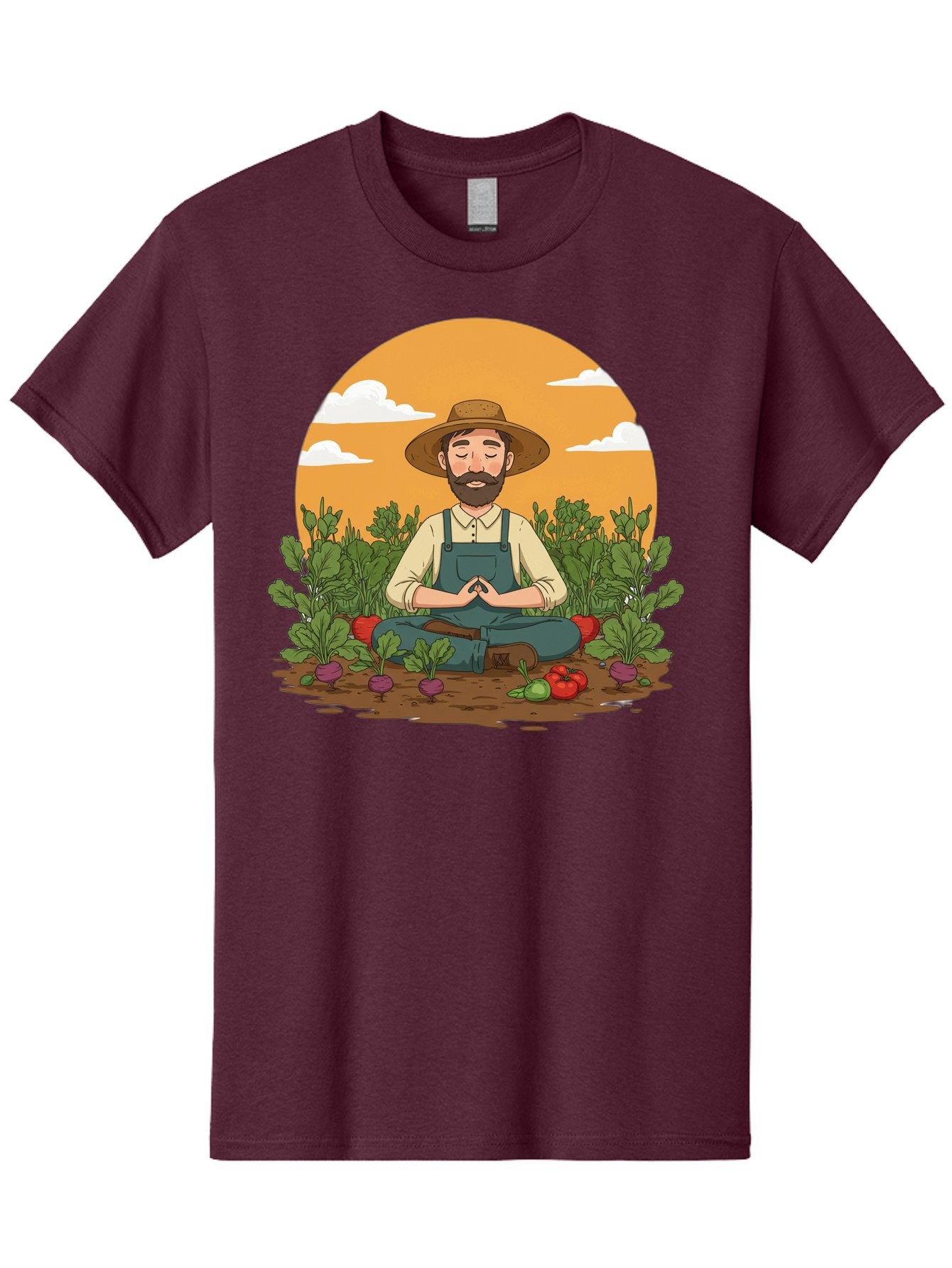 Farmer-Meditating Men'S Graphic Tee, 100% Cotton, Comfortable Casual Summer Wear, Machine Washable, Farmer Meditating In Garden, Peaceful Atmosphere, Gardening, Organic Farming, Healthy Lifestyle, Relaxation, Bearded Man, Lotus Position, Baa656 15