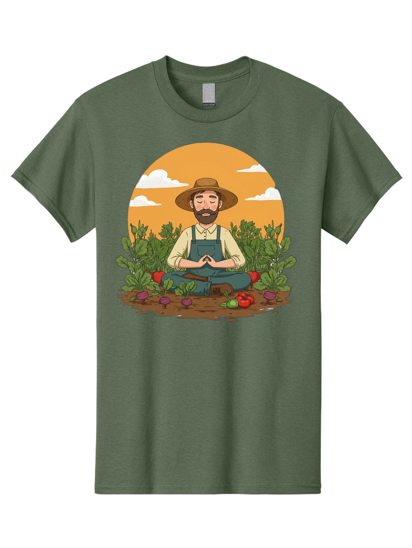 Farmer-Meditating Men'S Graphic Tee, 100% Cotton, Comfortable Casual Summer Wear, Machine Washable, Farmer Meditating In Garden, Peaceful Atmosphere, Gardening, Organic Farming, Healthy Lifestyle, Relaxation, Bearded Man, Lotus Position, Baa656 11