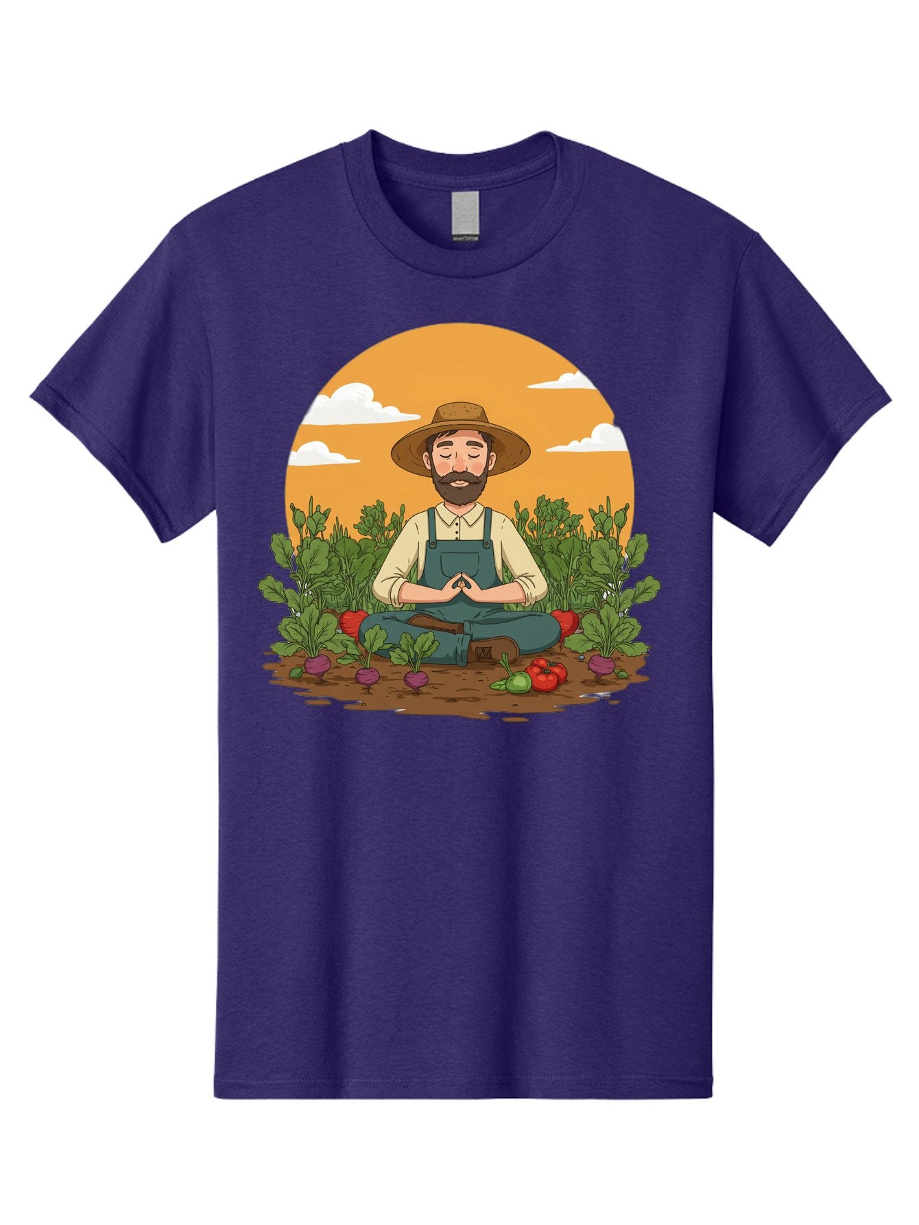 Farmer-Meditating Men'S Graphic Tee, 100% Cotton, Comfortable Casual Summer Wear, Machine Washable, Farmer Meditating In Garden, Peaceful Atmosphere, Gardening, Organic Farming, Healthy Lifestyle, Relaxation, Bearded Man, Lotus Position, Baa656