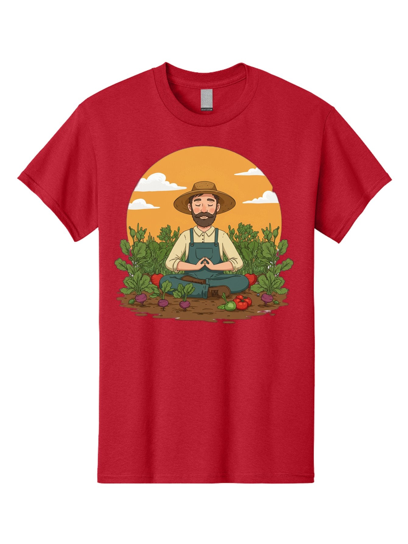 Farmer-Meditating Men'S Graphic Tee, 100% Cotton, Comfortable Casual Summer Wear, Machine Washable, Farmer Meditating In Garden, Peaceful Atmosphere, Gardening, Organic Farming, Healthy Lifestyle, Relaxation, Bearded Man, Lotus Position, Baa656 8