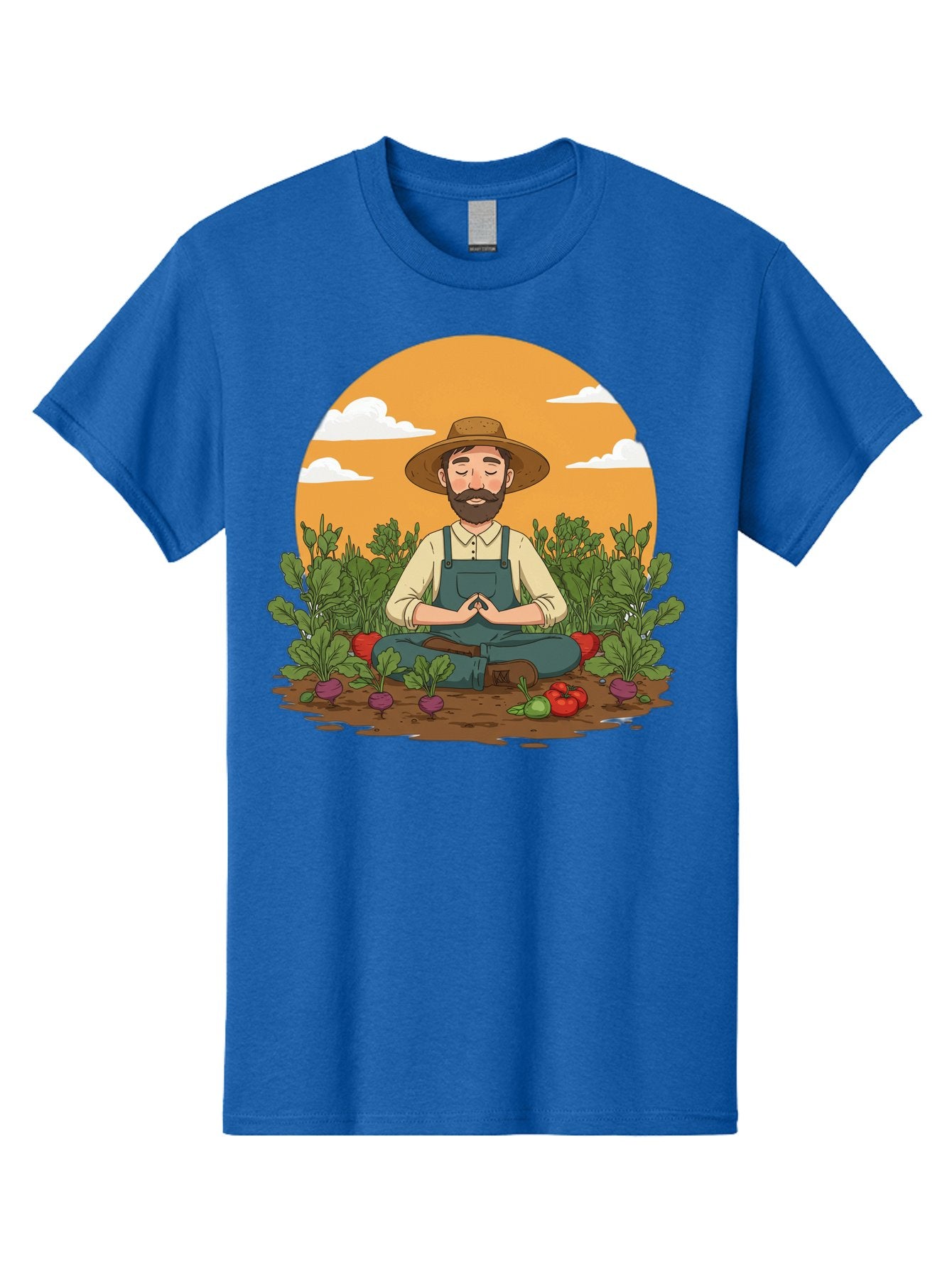 Farmer-Meditating Men'S Graphic Tee, 100% Cotton, Comfortable Casual Summer Wear, Machine Washable, Farmer Meditating In Garden, Peaceful Atmosphere, Gardening, Organic Farming, Healthy Lifestyle, Relaxation, Bearded Man, Lotus Position, Baa656 10
