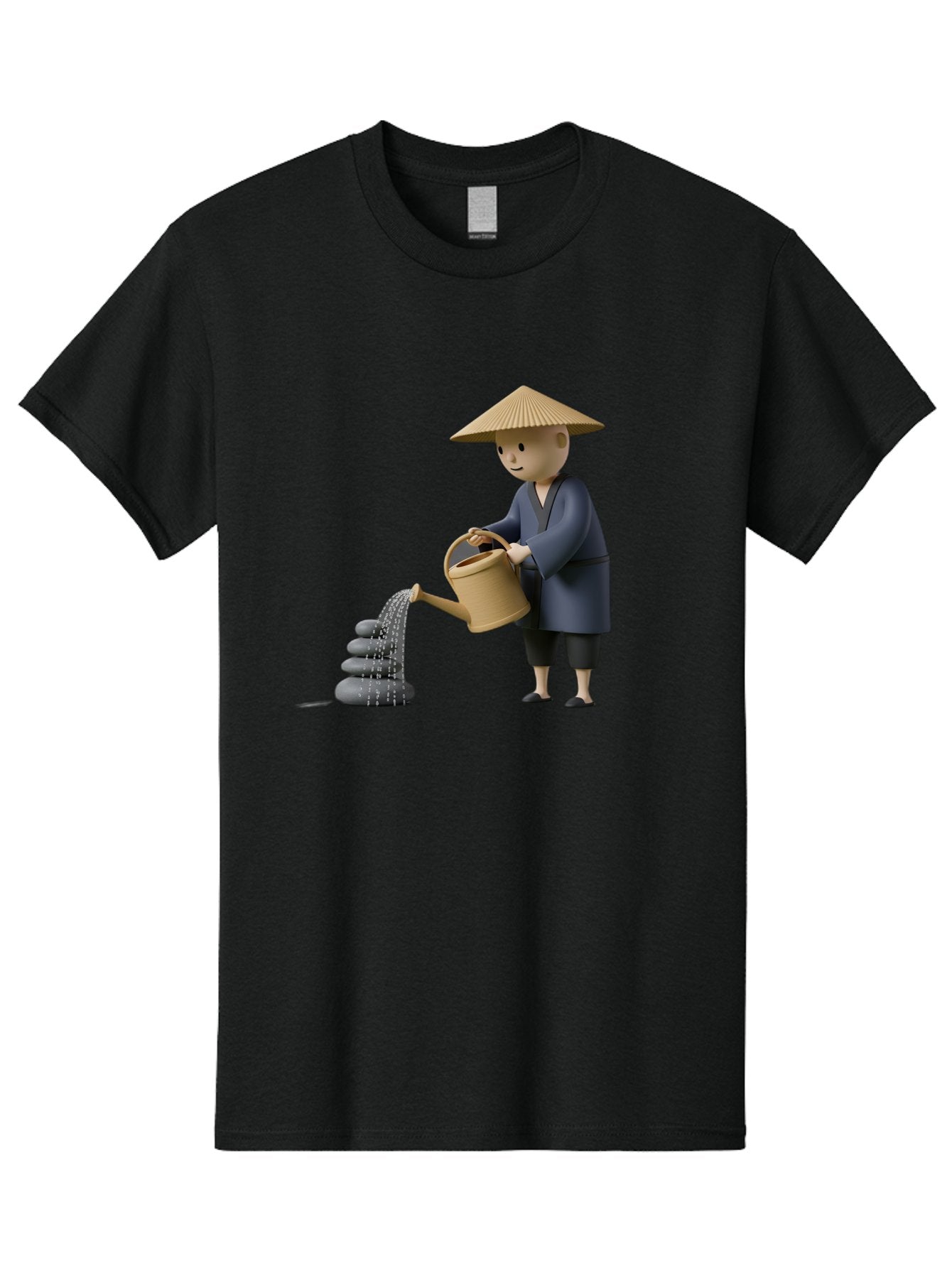 Farmer-Watering-Rocks Men'S Graphic Tee, 100% Cotton, Comfortable Casual Summer Wear, Machine Washable, Monk Watering Stones, Zen Garden, Peaceful Atmosphere, Serene Ambiance, Calming Scene, Tranquil Setting, 3D Illustration, Cartoon Style Baa659