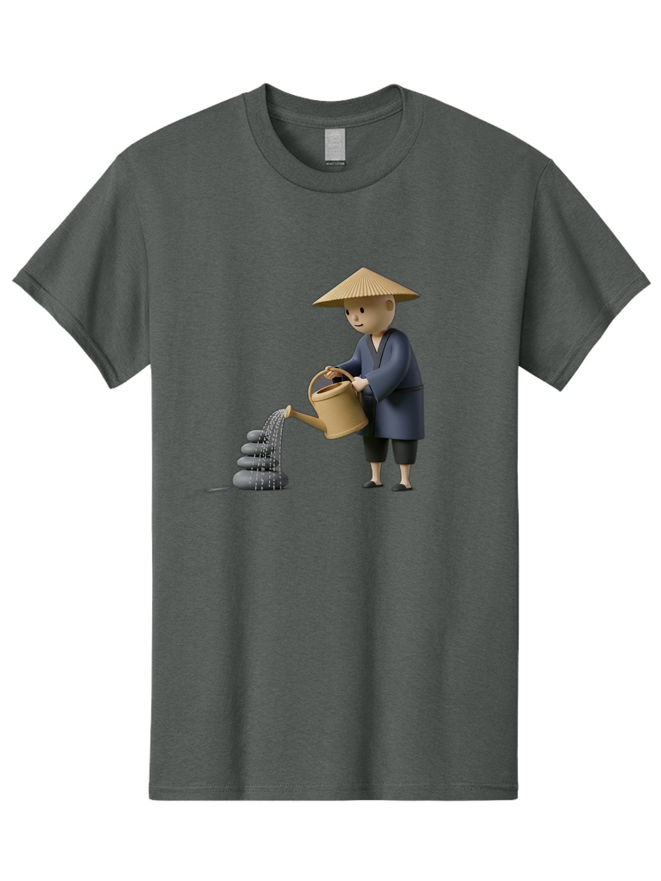 Farmer-Watering-Rocks Men'S Graphic Tee, 100% Cotton, Comfortable Casual Summer Wear, Machine Washable, Monk Watering Stones, Zen Garden, Peaceful Atmosphere, Serene Ambiance, Calming Scene, Tranquil Setting, 3D Illustration, Cartoon Style Baa659 8