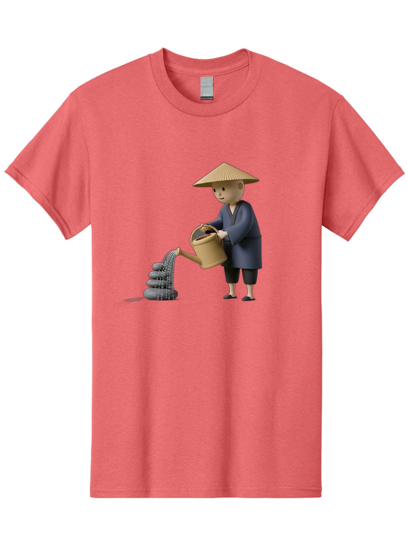 Farmer-Watering-Rocks Men'S Graphic Tee, 100% Cotton, Comfortable Casual Summer Wear, Machine Washable, Monk Watering Stones, Zen Garden, Peaceful Atmosphere, Serene Ambiance, Calming Scene, Tranquil Setting, 3D Illustration, Cartoon Style Baa659 6