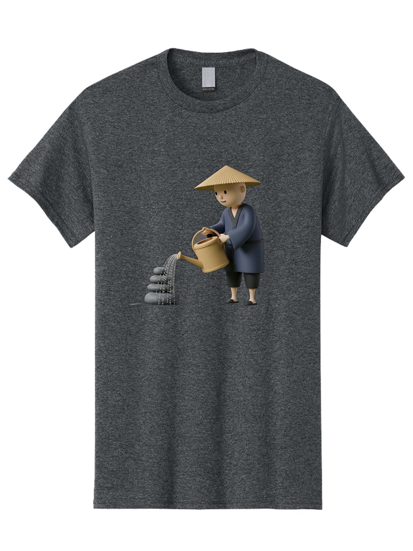 Farmer-Watering-Rocks Men'S Graphic Tee, 100% Cotton, Comfortable Casual Summer Wear, Machine Washable, Monk Watering Stones, Zen Garden, Peaceful Atmosphere, Serene Ambiance, Calming Scene, Tranquil Setting, 3D Illustration, Cartoon Style Baa659 7