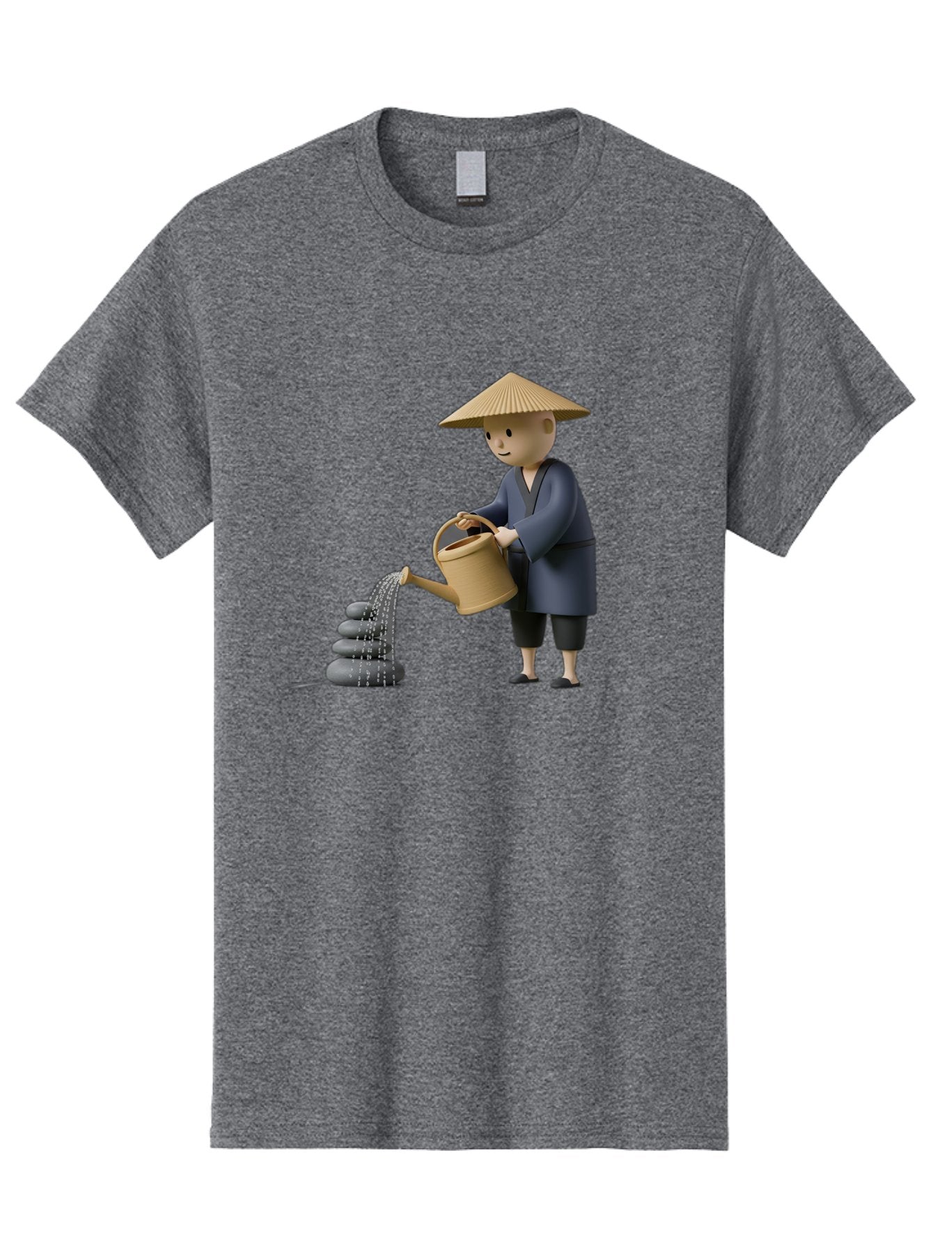 Farmer-Watering-Rocks Men'S Graphic Tee, 100% Cotton, Comfortable Casual Summer Wear, Machine Washable, Monk Watering Stones, Zen Garden, Peaceful Atmosphere, Serene Ambiance, Calming Scene, Tranquil Setting, 3D Illustration, Cartoon Style Baa659 9