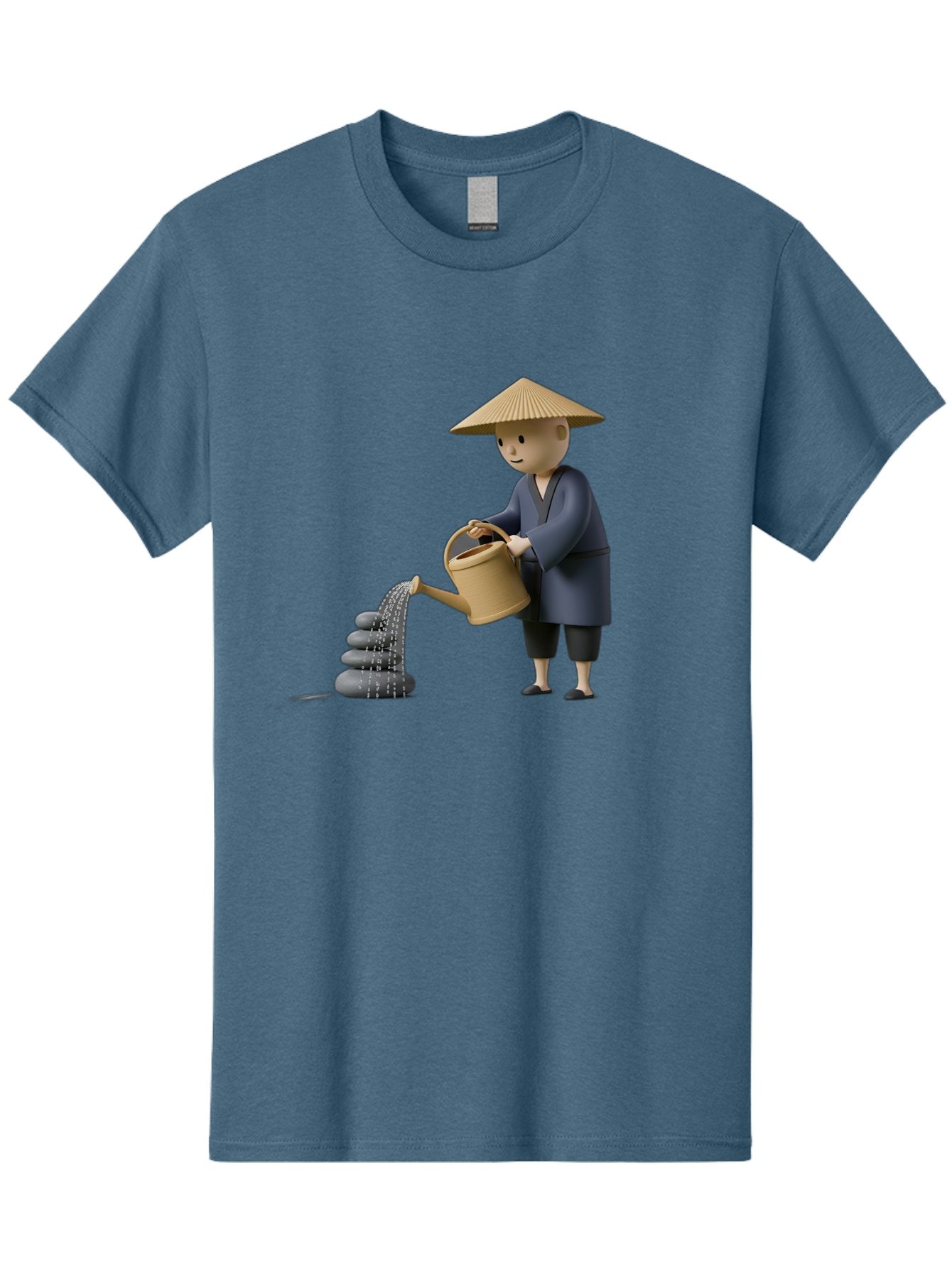 Farmer-Watering-Rocks Men'S Graphic Tee, 100% Cotton, Comfortable Casual Summer Wear, Machine Washable, Monk Watering Stones, Zen Garden, Peaceful Atmosphere, Serene Ambiance, Calming Scene, Tranquil Setting, 3D Illustration, Cartoon Style Baa659 5