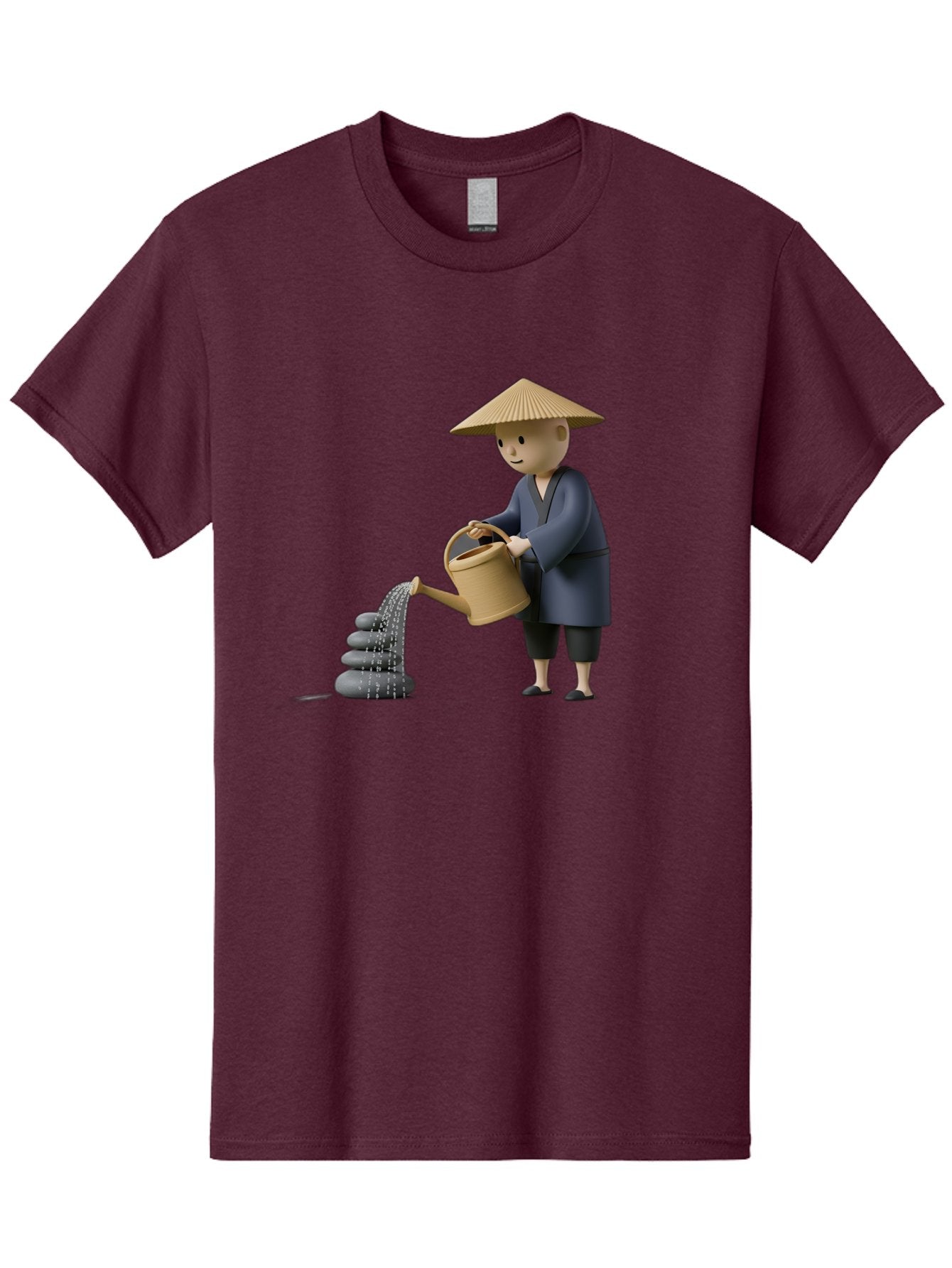 Farmer-Watering-Rocks Men'S Graphic Tee, 100% Cotton, Comfortable Casual Summer Wear, Machine Washable, Monk Watering Stones, Zen Garden, Peaceful Atmosphere, Serene Ambiance, Calming Scene, Tranquil Setting, 3D Illustration, Cartoon Style Baa659 14