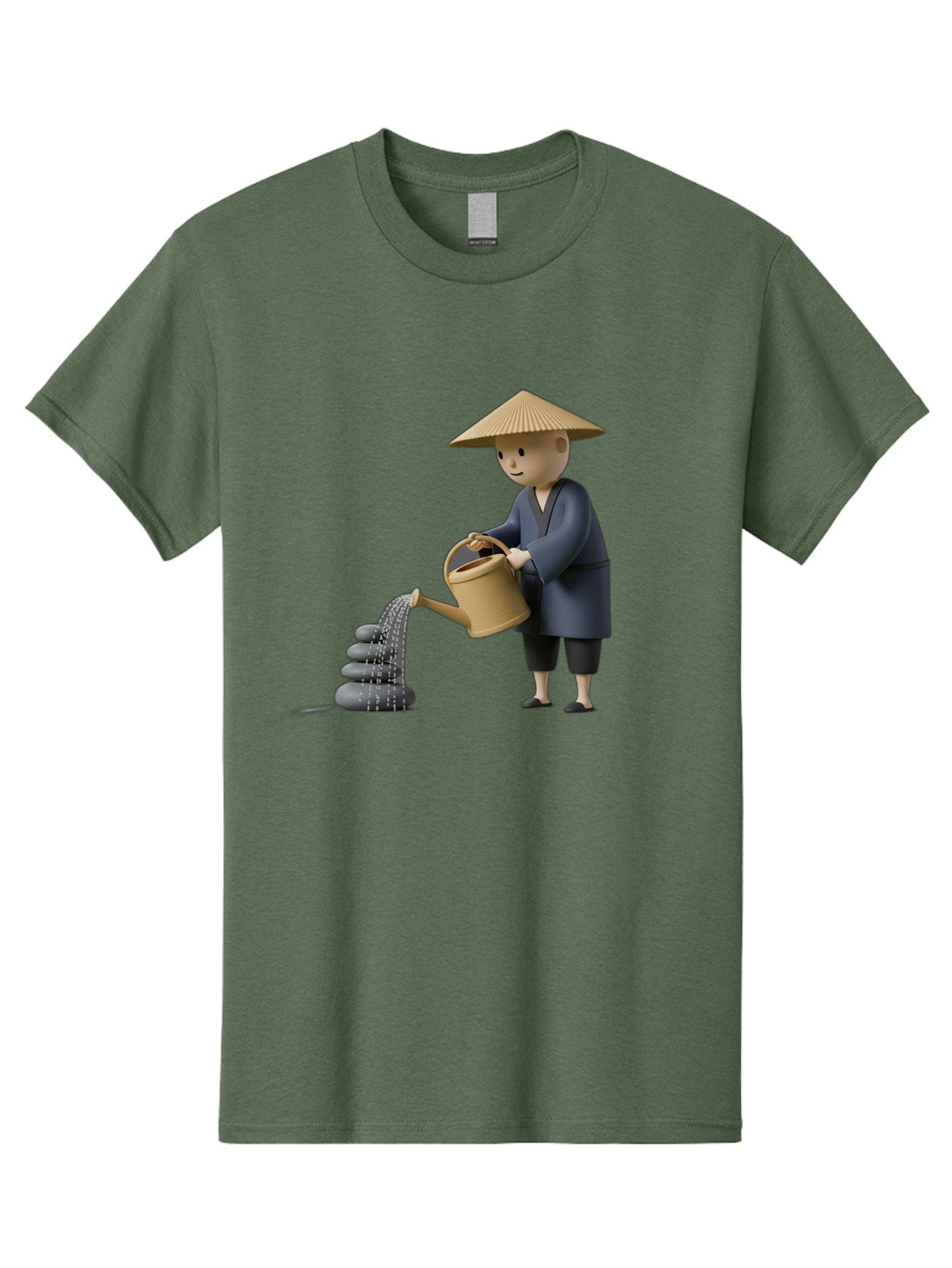 Farmer-Watering-Rocks Men'S Graphic Tee, 100% Cotton, Comfortable Casual Summer Wear, Machine Washable, Monk Watering Stones, Zen Garden, Peaceful Atmosphere, Serene Ambiance, Calming Scene, Tranquil Setting, 3D Illustration, Cartoon Style Baa659 15