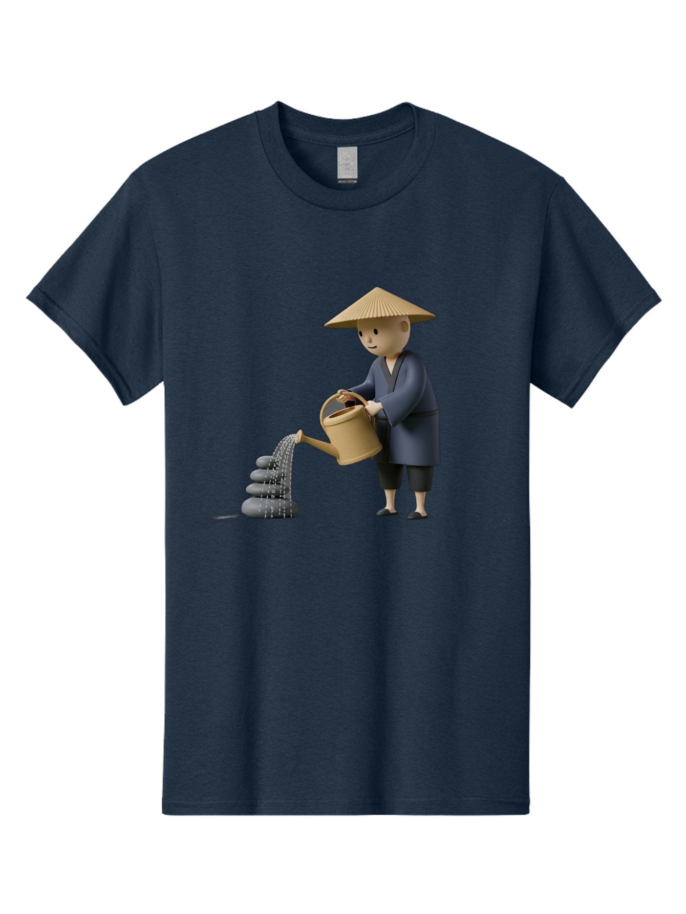 Farmer-Watering-Rocks Men'S Graphic Tee, 100% Cotton, Comfortable Casual Summer Wear, Machine Washable, Monk Watering Stones, Zen Garden, Peaceful Atmosphere, Serene Ambiance, Calming Scene, Tranquil Setting, 3D Illustration, Cartoon Style Baa659 4