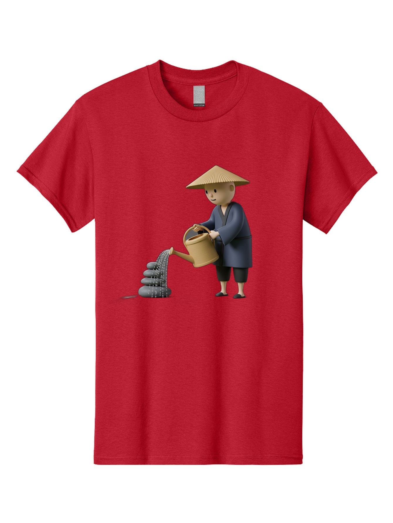 Farmer-Watering-Rocks Men'S Graphic Tee, 100% Cotton, Comfortable Casual Summer Wear, Machine Washable, Monk Watering Stones, Zen Garden, Peaceful Atmosphere, Serene Ambiance, Calming Scene, Tranquil Setting, 3D Illustration, Cartoon Style Baa659 10