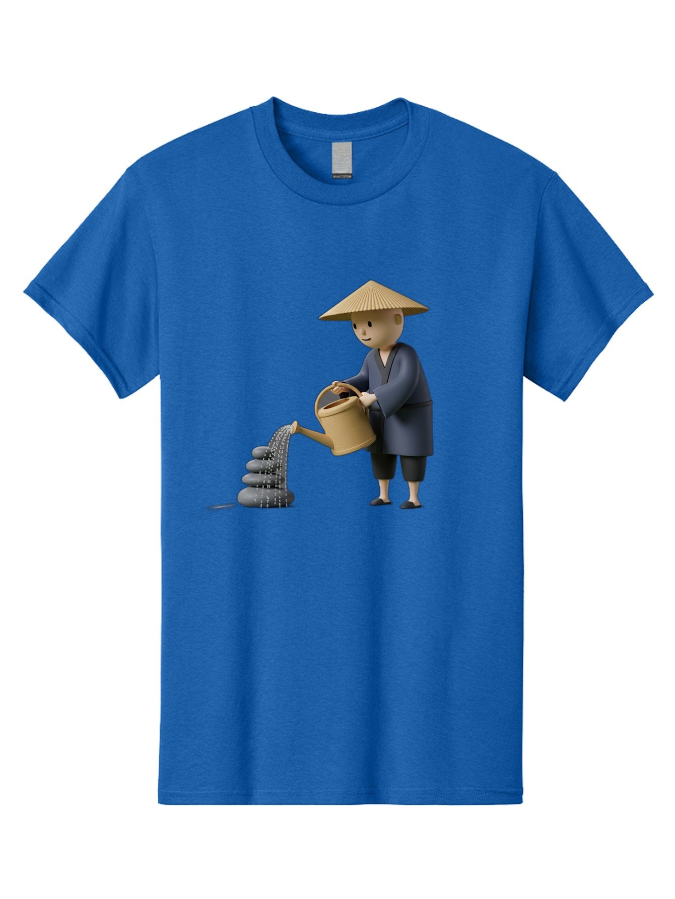 Farmer-Watering-Rocks Men'S Graphic Tee, 100% Cotton, Comfortable Casual Summer Wear, Machine Washable, Monk Watering Stones, Zen Garden, Peaceful Atmosphere, Serene Ambiance, Calming Scene, Tranquil Setting, 3D Illustration, Cartoon Style Baa659 13