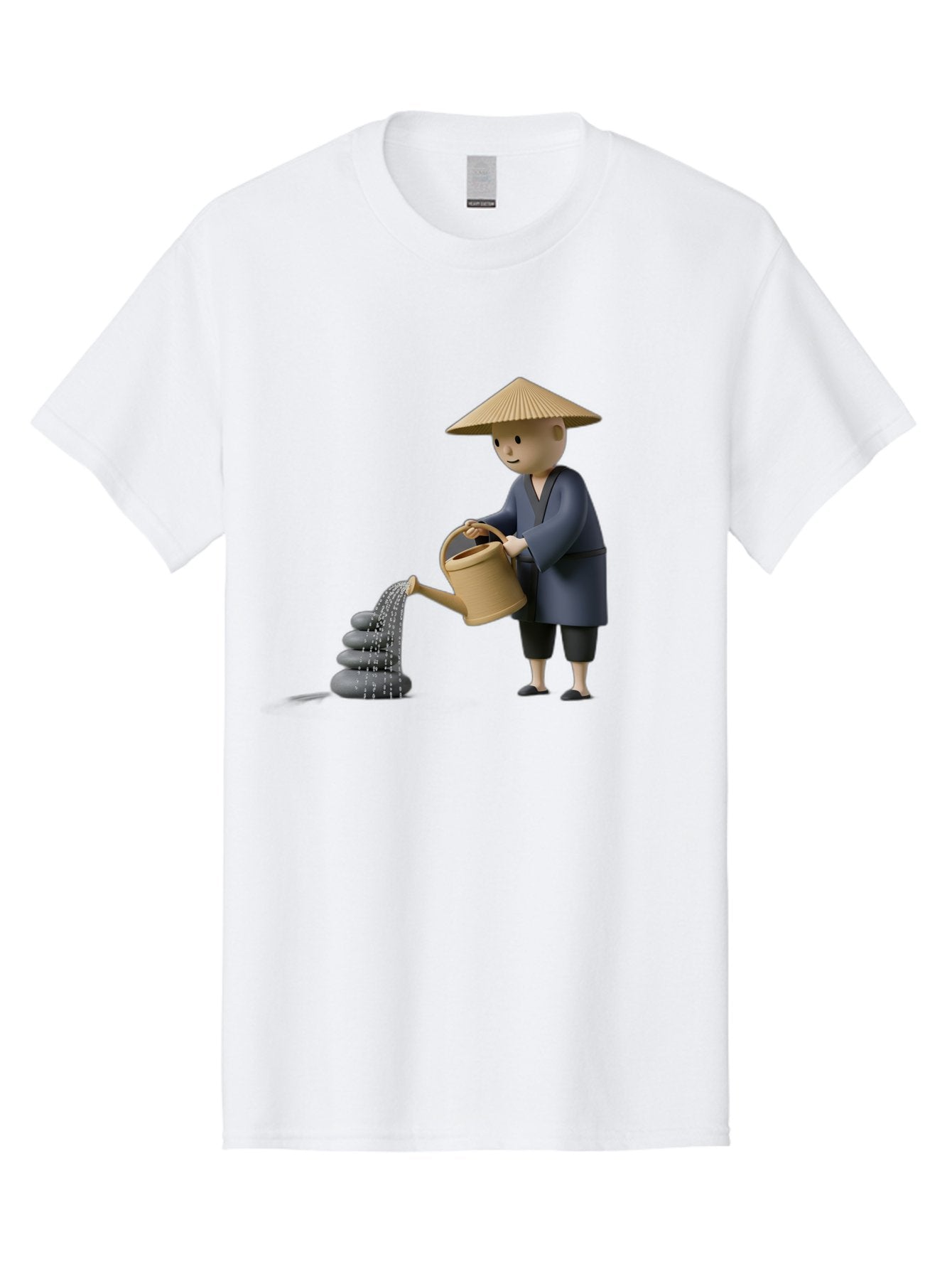 Farmer-Watering-Rocks Men'S Graphic Tee, 100% Cotton, Comfortable Casual Summer Wear, Machine Washable, Monk Watering Stones, Zen Garden, Peaceful Atmosphere, Serene Ambiance, Calming Scene, Tranquil Setting, 3D Illustration, Cartoon Style Baa659 12