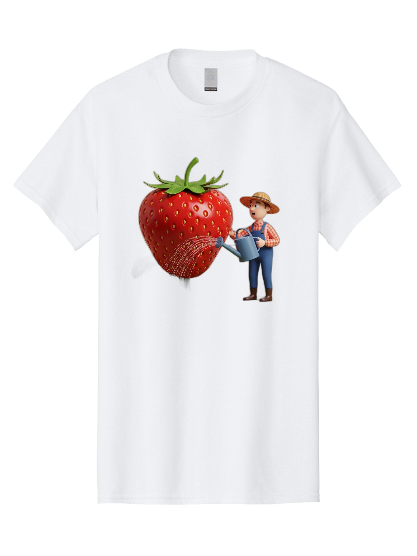 Farmer-Waters-Strawberry Men'S Graphic Tee, 100% Cotton, Comfortable Casual Summer Wear, Machine Washable, Cartoon Farmer Watering Giant Strawberry, Rural Life, Fruit Care, Gardening Scene, Farm Fresh Produce, Agricultural Theme, Baa660 9