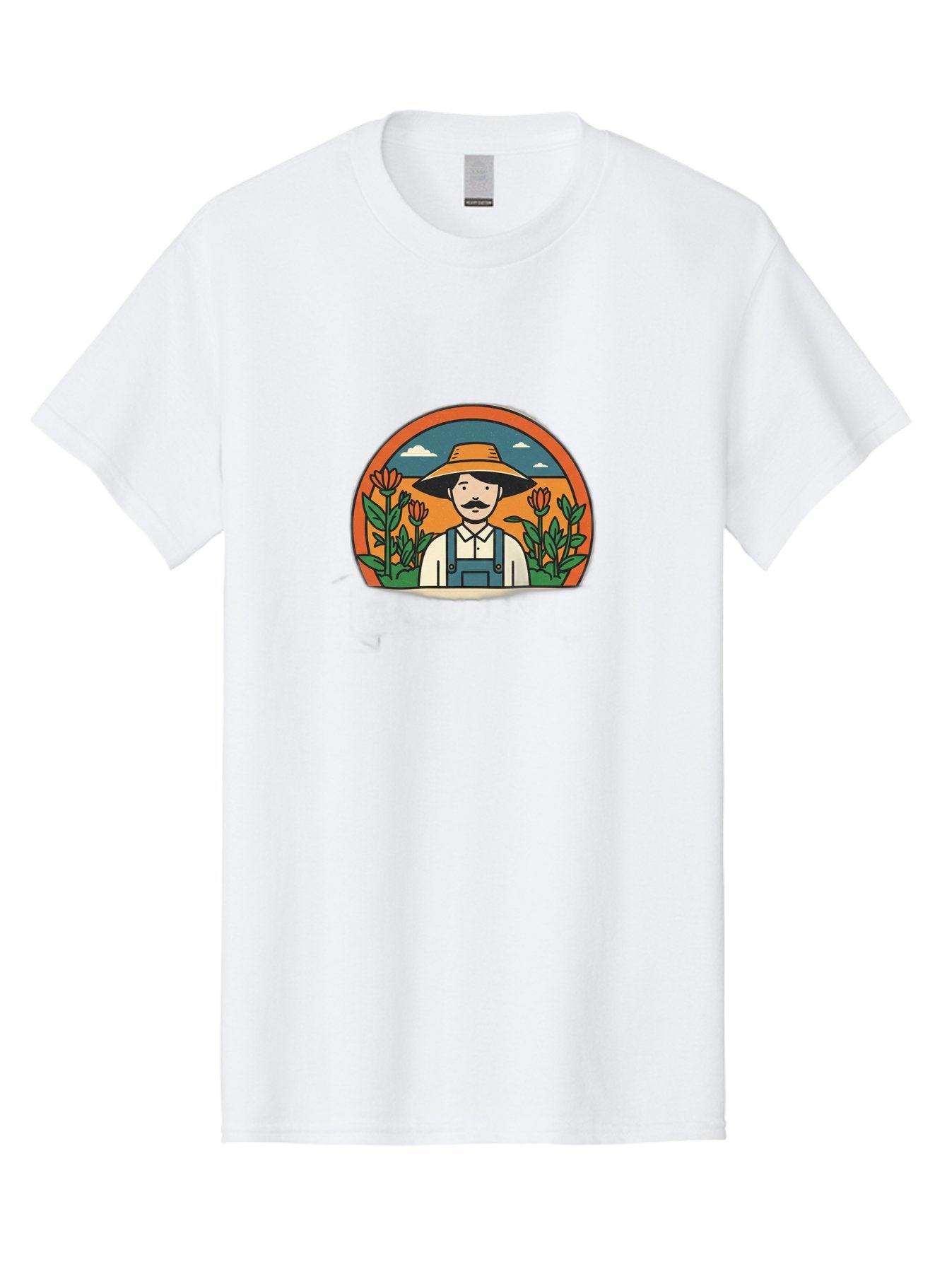 Farmer-With-Tulips Men'S Graphic Tee, 100% Cotton, Comfortable Casual Summer Wear, Machine Washable, Man In Overalls And Hat, Flowers, Gardening, Farming, Floral Arrangements, Agriculture, Mustachioed Man, Rustic Charm, Countryside, Baa664 5