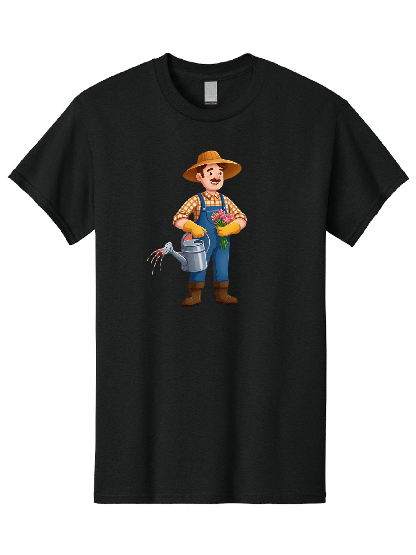 Farmer-With-Watering-Can Men'S Graphic Tee, 100% Cotton, Comfortable Casual Summer Wear, Machine Washable, Gardener Watering Plants, Bouquet Of Flowers, Gardening Tools, Rustic Clothing, Outdoor Activities, Plant Care, Gardening Lifestyle, Baa665 12