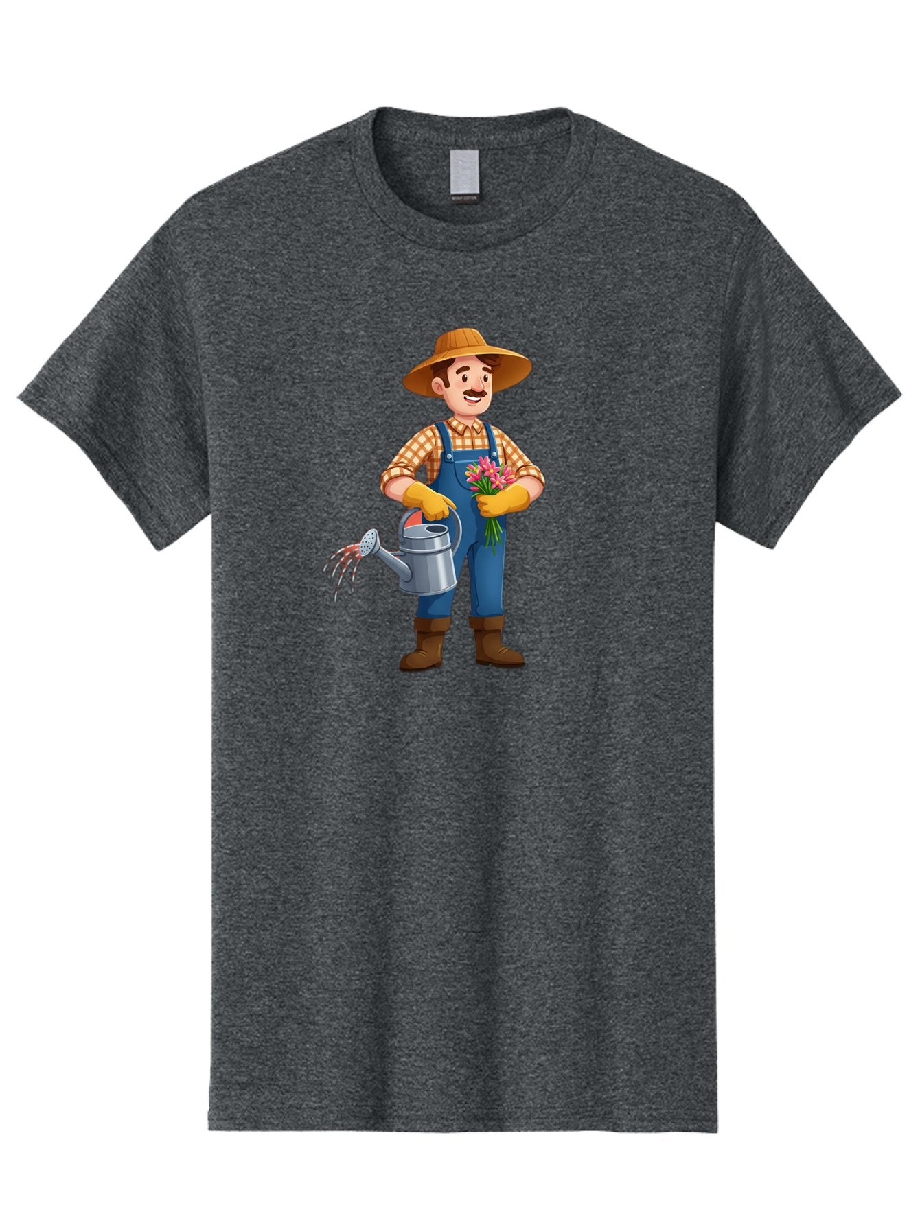 Farmer-With-Watering-Can Men'S Graphic Tee, 100% Cotton, Comfortable Casual Summer Wear, Machine Washable, Gardener Watering Plants, Bouquet Of Flowers, Gardening Tools, Rustic Clothing, Outdoor Activities, Plant Care, Gardening Lifestyle, Baa665 3