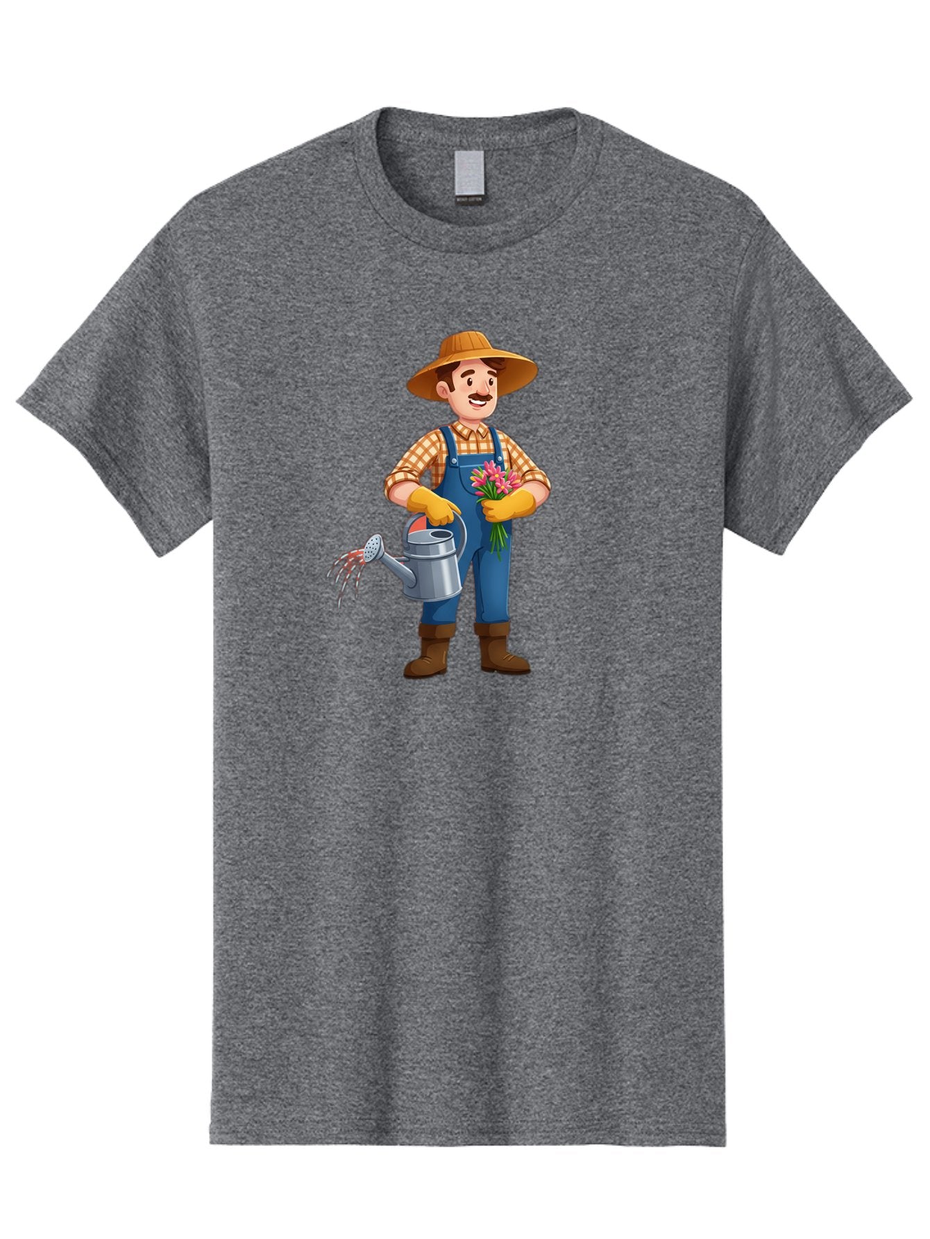 Farmer-With-Watering-Can Men'S Graphic Tee, 100% Cotton, Comfortable Casual Summer Wear, Machine Washable, Gardener Watering Plants, Bouquet Of Flowers, Gardening Tools, Rustic Clothing, Outdoor Activities, Plant Care, Gardening Lifestyle, Baa665 7