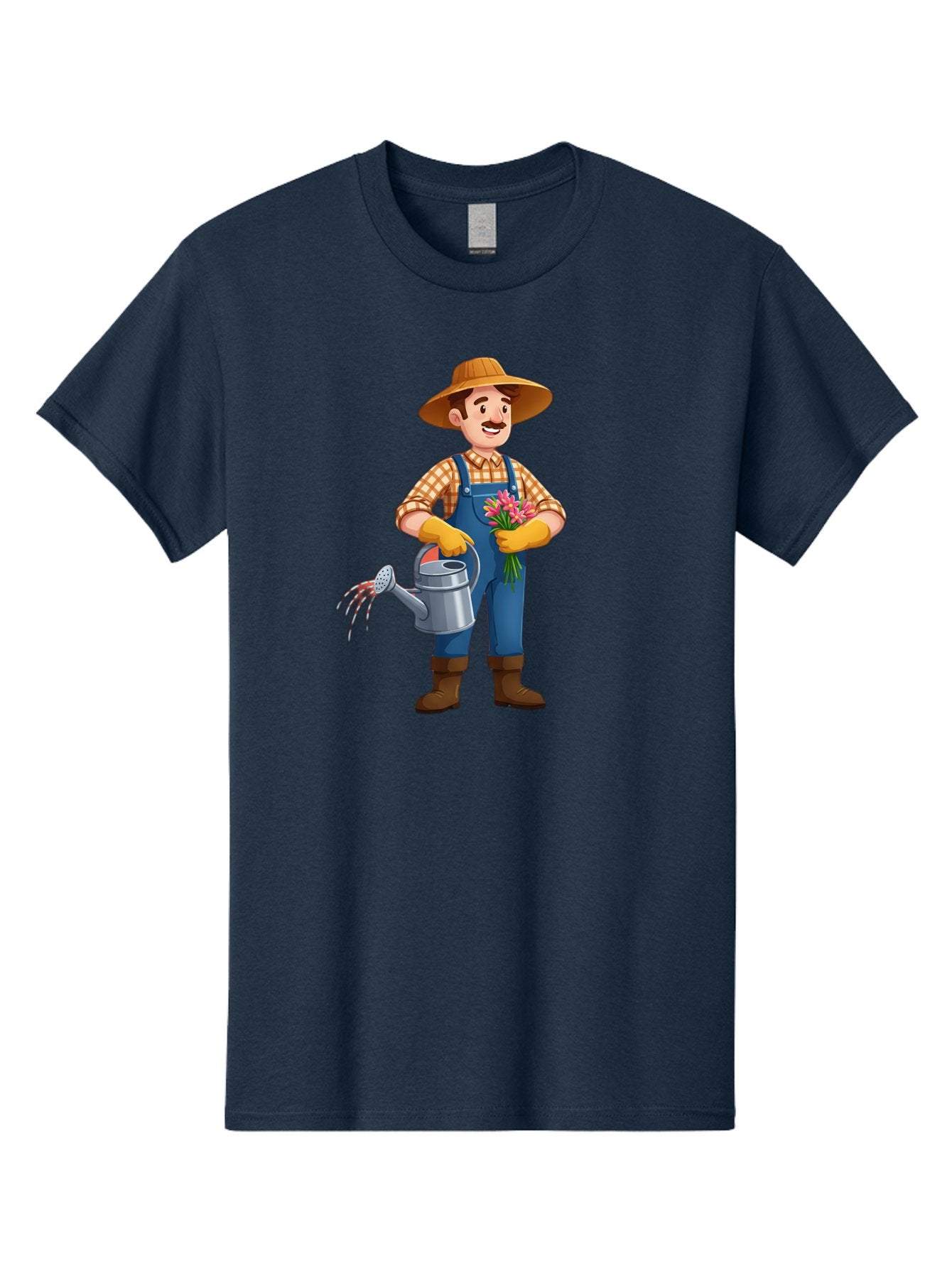 Farmer-With-Watering-Can Men'S Graphic Tee, 100% Cotton, Comfortable Casual Summer Wear, Machine Washable, Gardener Watering Plants, Bouquet Of Flowers, Gardening Tools, Rustic Clothing, Outdoor Activities, Plant Care, Gardening Lifestyle, Baa665 11