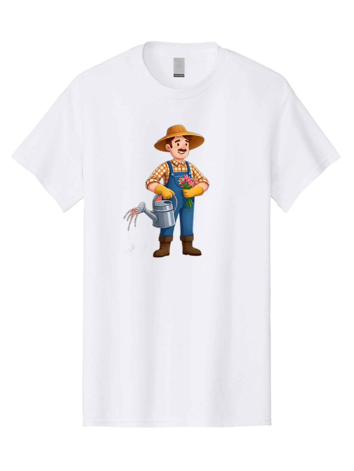 Farmer-With-Watering-Can Men'S Graphic Tee, 100% Cotton, Comfortable Casual Summer Wear, Machine Washable, Gardener Watering Plants, Bouquet Of Flowers, Gardening Tools, Rustic Clothing, Outdoor Activities, Plant Care, Gardening Lifestyle, Baa665 13