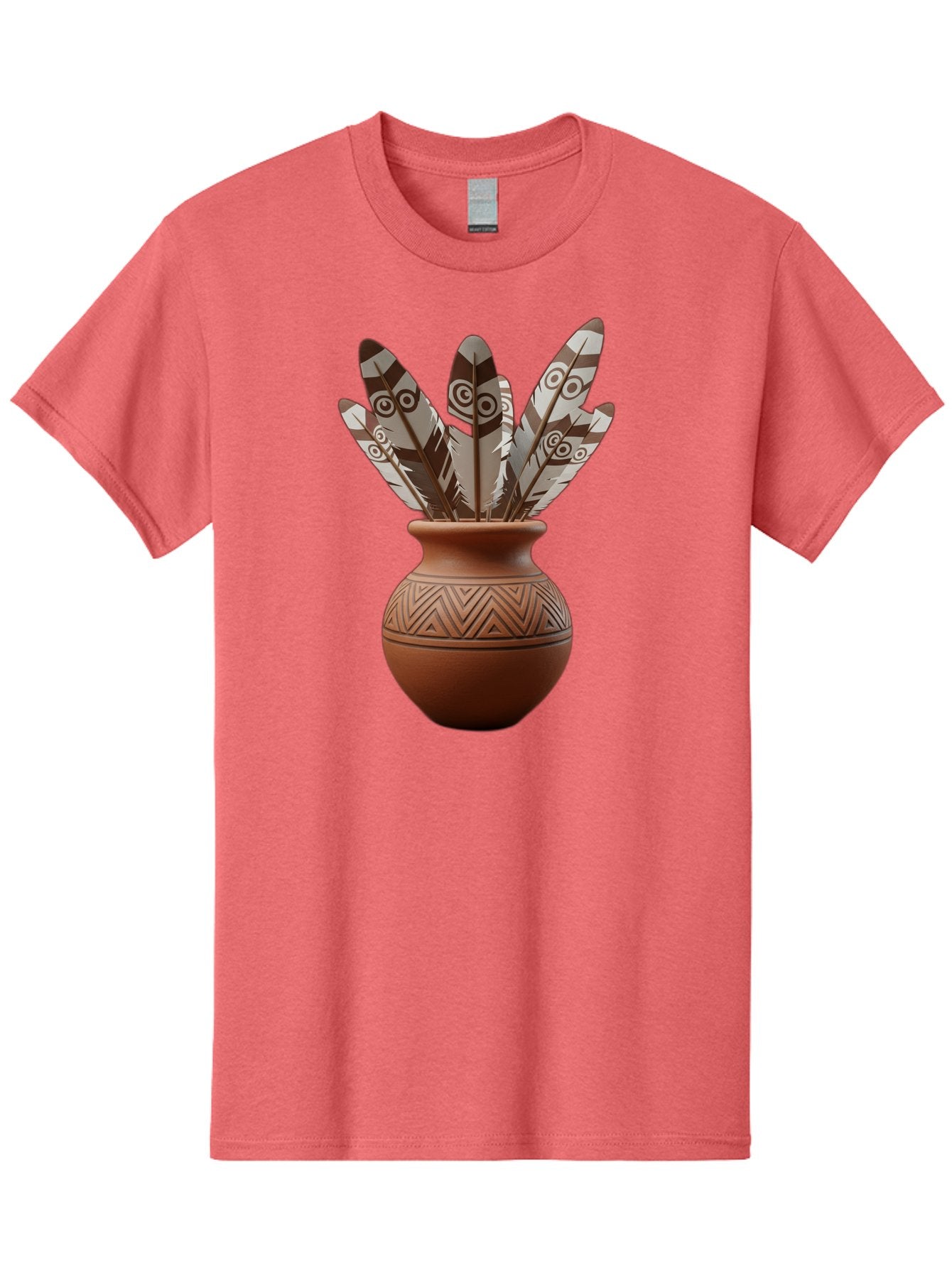 Feathers-In-Clay-Pot Men'S Graphic Tee, 100% Cotton, Comfortable Casual Summer Wear, Machine Washable, Clay Pot, Decorative Feathers, Native American Symbols, Tribal Patterns, Artistic Design, Cultural Heritage, Traditional Craftsmanship, Baa667 4