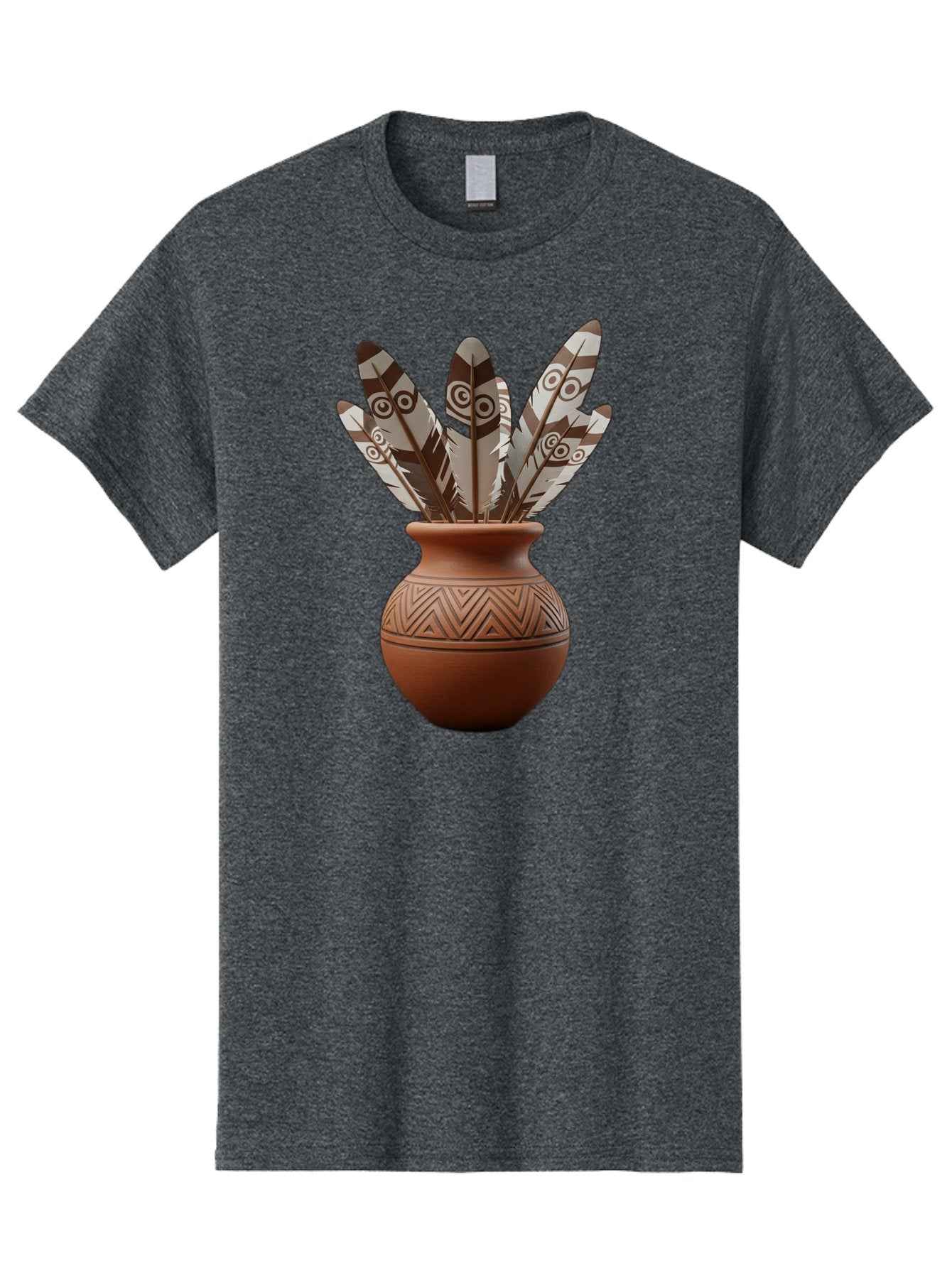 Feathers-In-Clay-Pot Men'S Graphic Tee, 100% Cotton, Comfortable Casual Summer Wear, Machine Washable, Clay Pot, Decorative Feathers, Native American Symbols, Tribal Patterns, Artistic Design, Cultural Heritage, Traditional Craftsmanship, Baa667 9