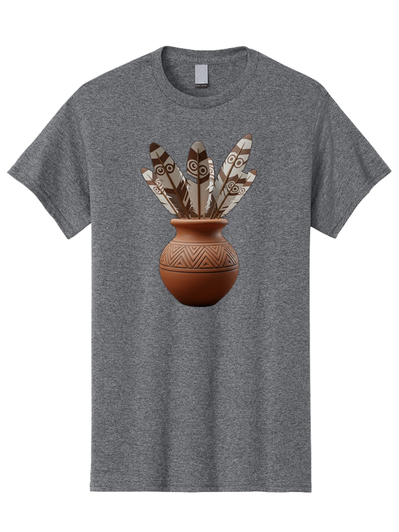 Feathers-In-Clay-Pot Men'S Graphic Tee, 100% Cotton, Comfortable Casual Summer Wear, Machine Washable, Clay Pot, Decorative Feathers, Native American Symbols, Tribal Patterns, Artistic Design, Cultural Heritage, Traditional Craftsmanship, Baa667 14