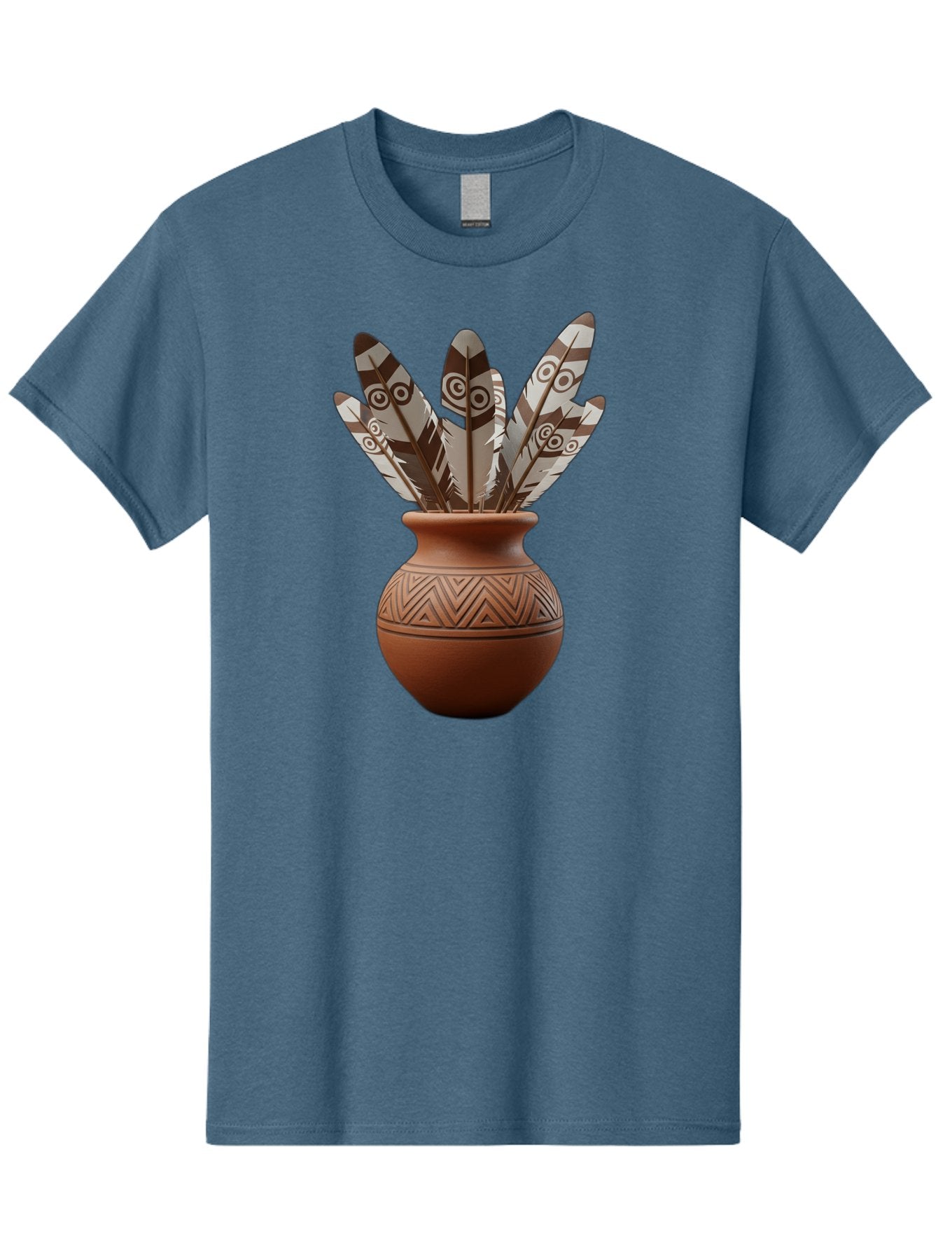Feathers-In-Clay-Pot Men'S Graphic Tee, 100% Cotton, Comfortable Casual Summer Wear, Machine Washable, Clay Pot, Decorative Feathers, Native American Symbols, Tribal Patterns, Artistic Design, Cultural Heritage, Traditional Craftsmanship, Baa667 11