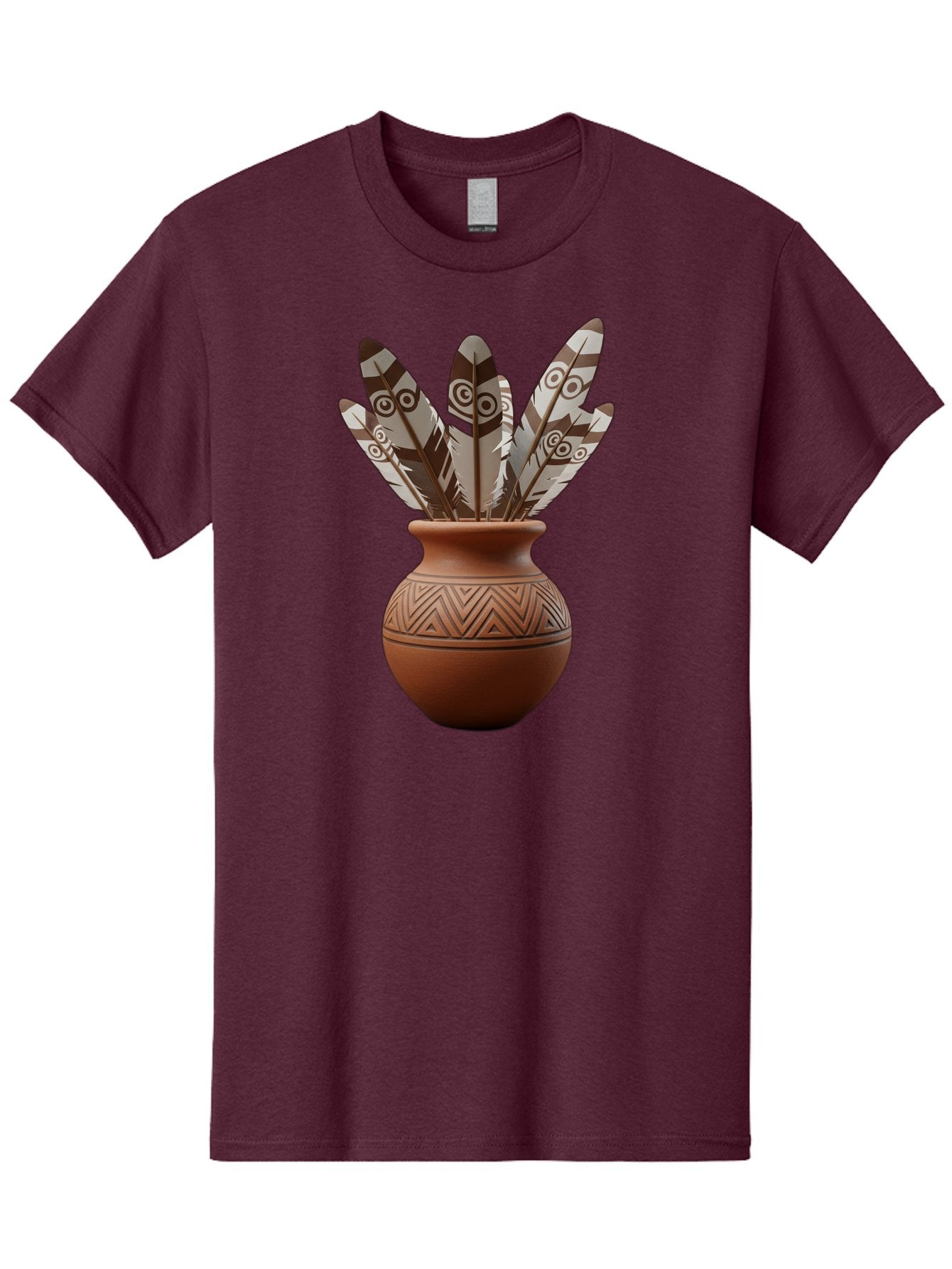 Feathers-In-Clay-Pot Men'S Graphic Tee, 100% Cotton, Comfortable Casual Summer Wear, Machine Washable, Clay Pot, Decorative Feathers, Native American Symbols, Tribal Patterns, Artistic Design, Cultural Heritage, Traditional Craftsmanship, Baa667 7