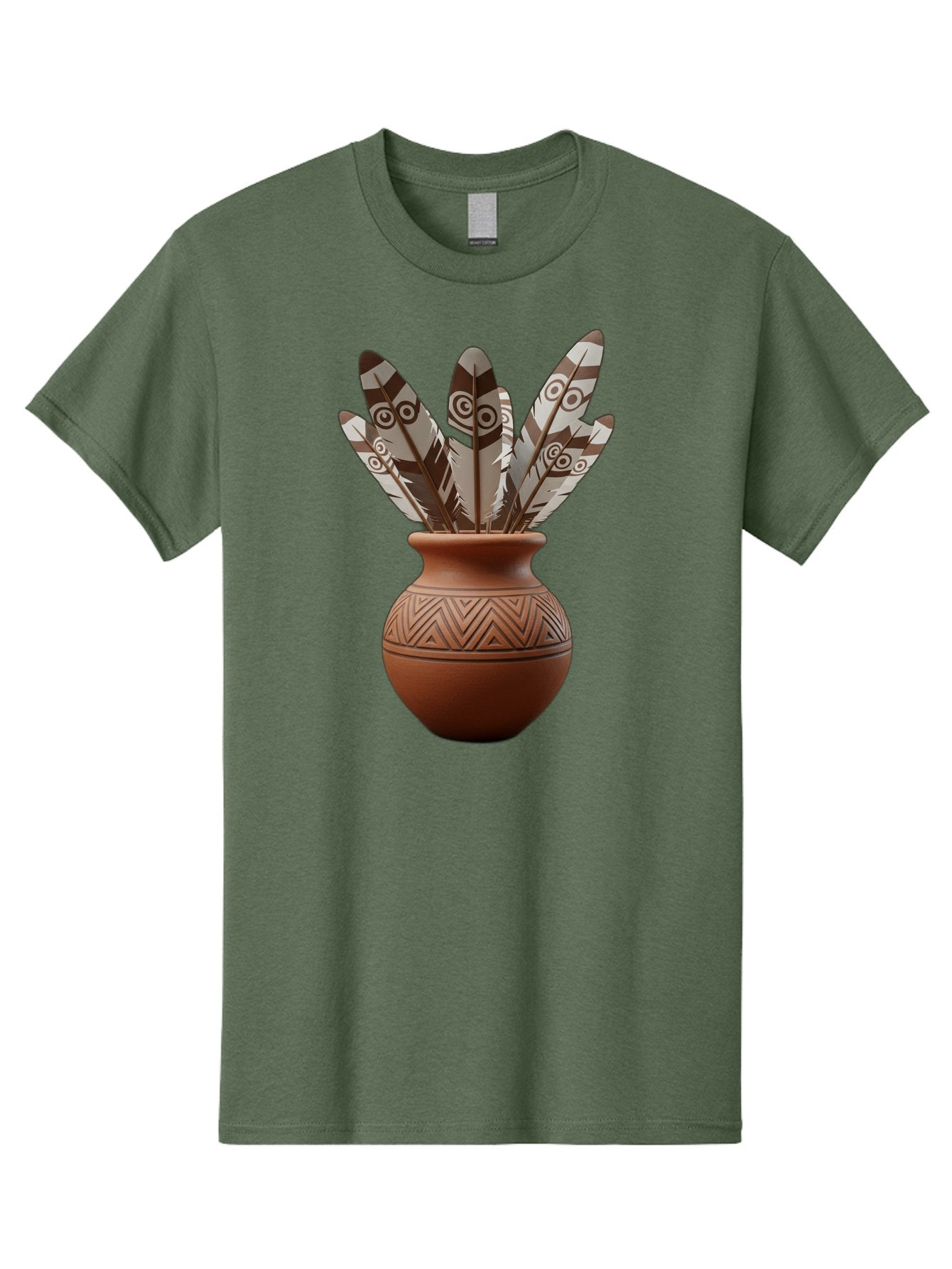 Feathers-In-Clay-Pot Men'S Graphic Tee, 100% Cotton, Comfortable Casual Summer Wear, Machine Washable, Clay Pot, Decorative Feathers, Native American Symbols, Tribal Patterns, Artistic Design, Cultural Heritage, Traditional Craftsmanship, Baa667 13