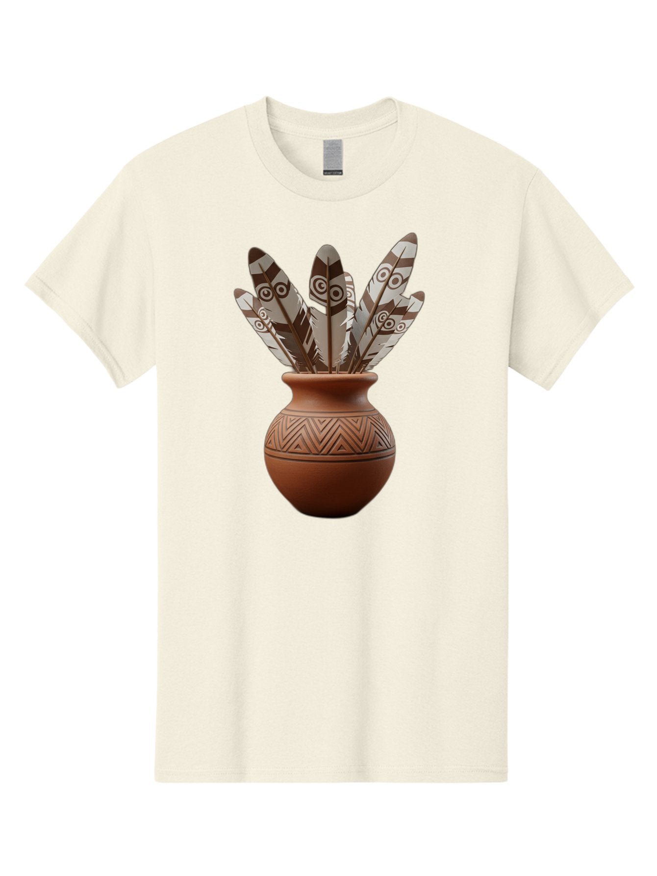 Feathers-In-Clay-Pot Men'S Graphic Tee, 100% Cotton, Comfortable Casual Summer Wear, Machine Washable, Clay Pot, Decorative Feathers, Native American Symbols, Tribal Patterns, Artistic Design, Cultural Heritage, Traditional Craftsmanship, Baa667