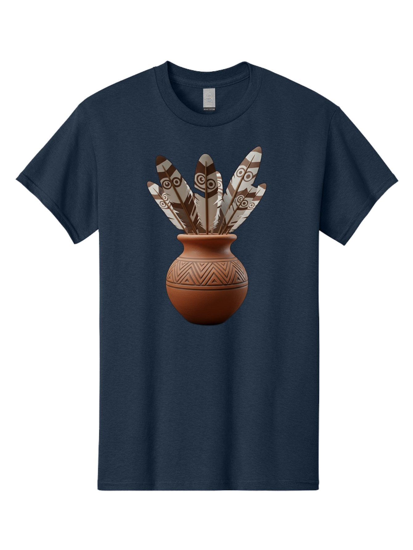 Feathers-In-Clay-Pot Men'S Graphic Tee, 100% Cotton, Comfortable Casual Summer Wear, Machine Washable, Clay Pot, Decorative Feathers, Native American Symbols, Tribal Patterns, Artistic Design, Cultural Heritage, Traditional Craftsmanship, Baa667 6