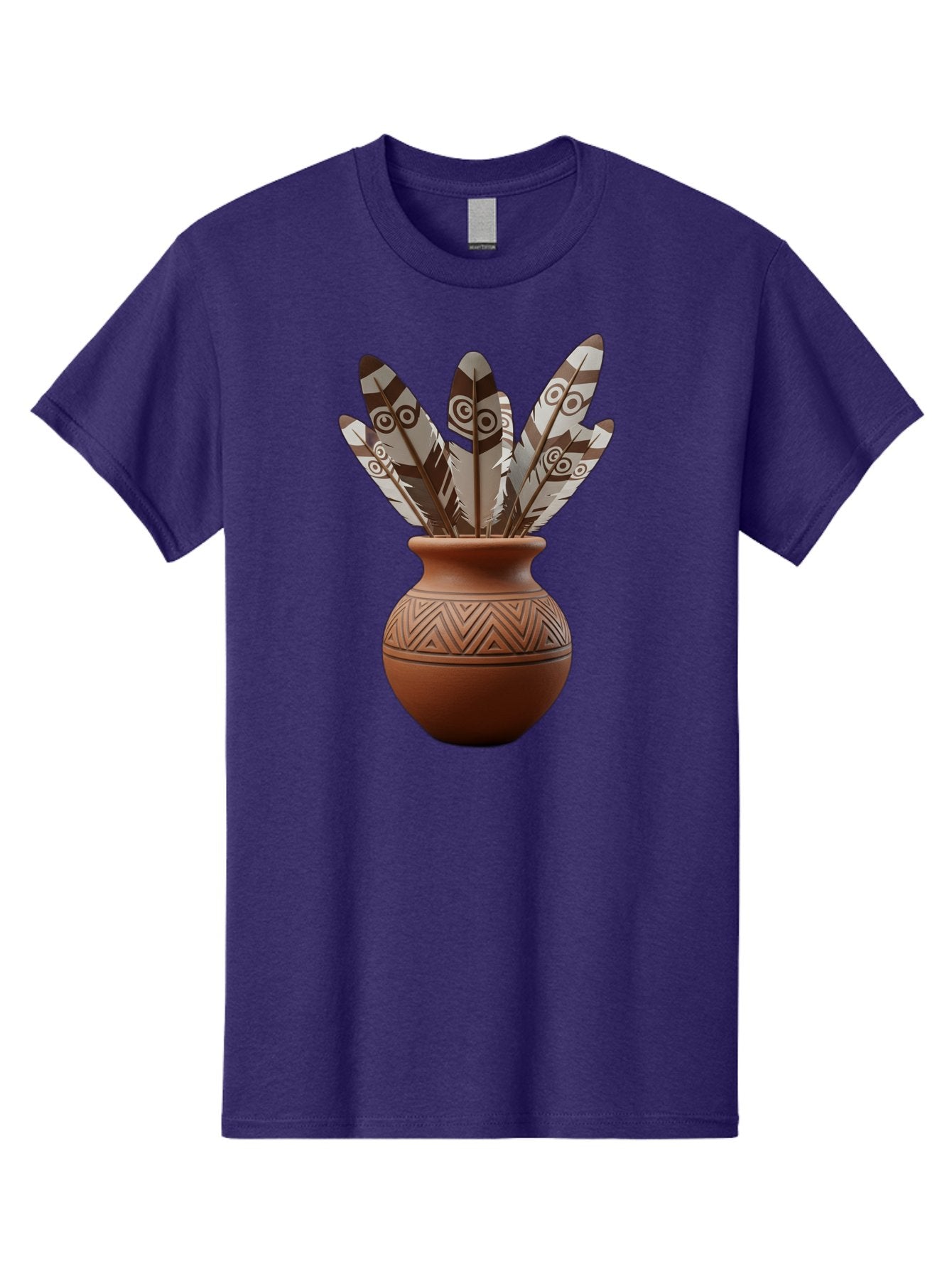 Feathers-In-Clay-Pot Men'S Graphic Tee, 100% Cotton, Comfortable Casual Summer Wear, Machine Washable, Clay Pot, Decorative Feathers, Native American Symbols, Tribal Patterns, Artistic Design, Cultural Heritage, Traditional Craftsmanship, Baa667 12