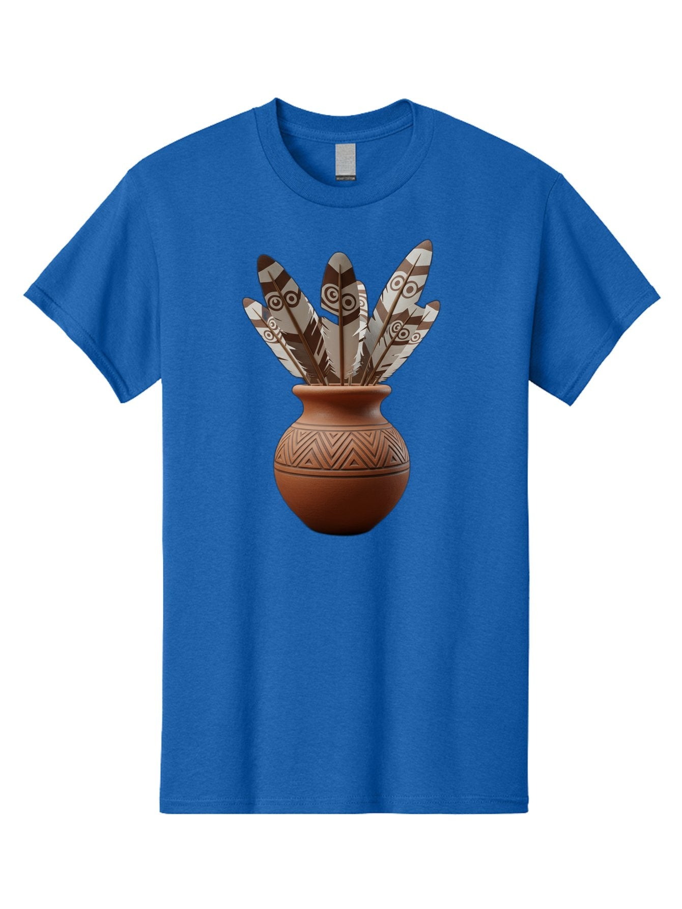 Feathers-In-Clay-Pot Men'S Graphic Tee, 100% Cotton, Comfortable Casual Summer Wear, Machine Washable, Clay Pot, Decorative Feathers, Native American Symbols, Tribal Patterns, Artistic Design, Cultural Heritage, Traditional Craftsmanship, Baa667 5