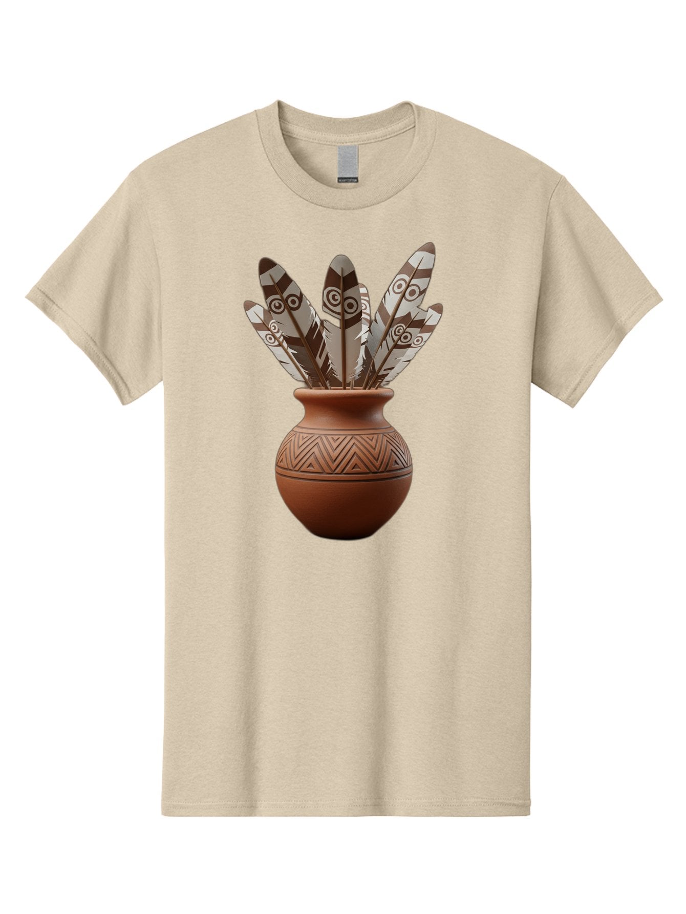 Feathers-In-Clay-Pot Men'S Graphic Tee, 100% Cotton, Comfortable Casual Summer Wear, Machine Washable, Clay Pot, Decorative Feathers, Native American Symbols, Tribal Patterns, Artistic Design, Cultural Heritage, Traditional Craftsmanship, Baa667 15