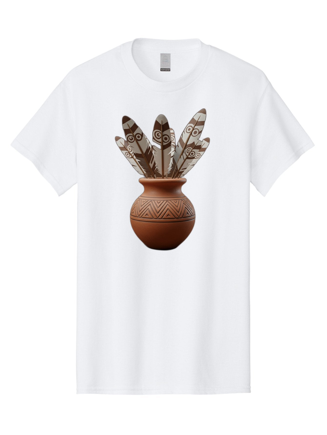 Feathers-In-Clay-Pot Men'S Graphic Tee, 100% Cotton, Comfortable Casual Summer Wear, Machine Washable, Clay Pot, Decorative Feathers, Native American Symbols, Tribal Patterns, Artistic Design, Cultural Heritage, Traditional Craftsmanship, Baa667 10