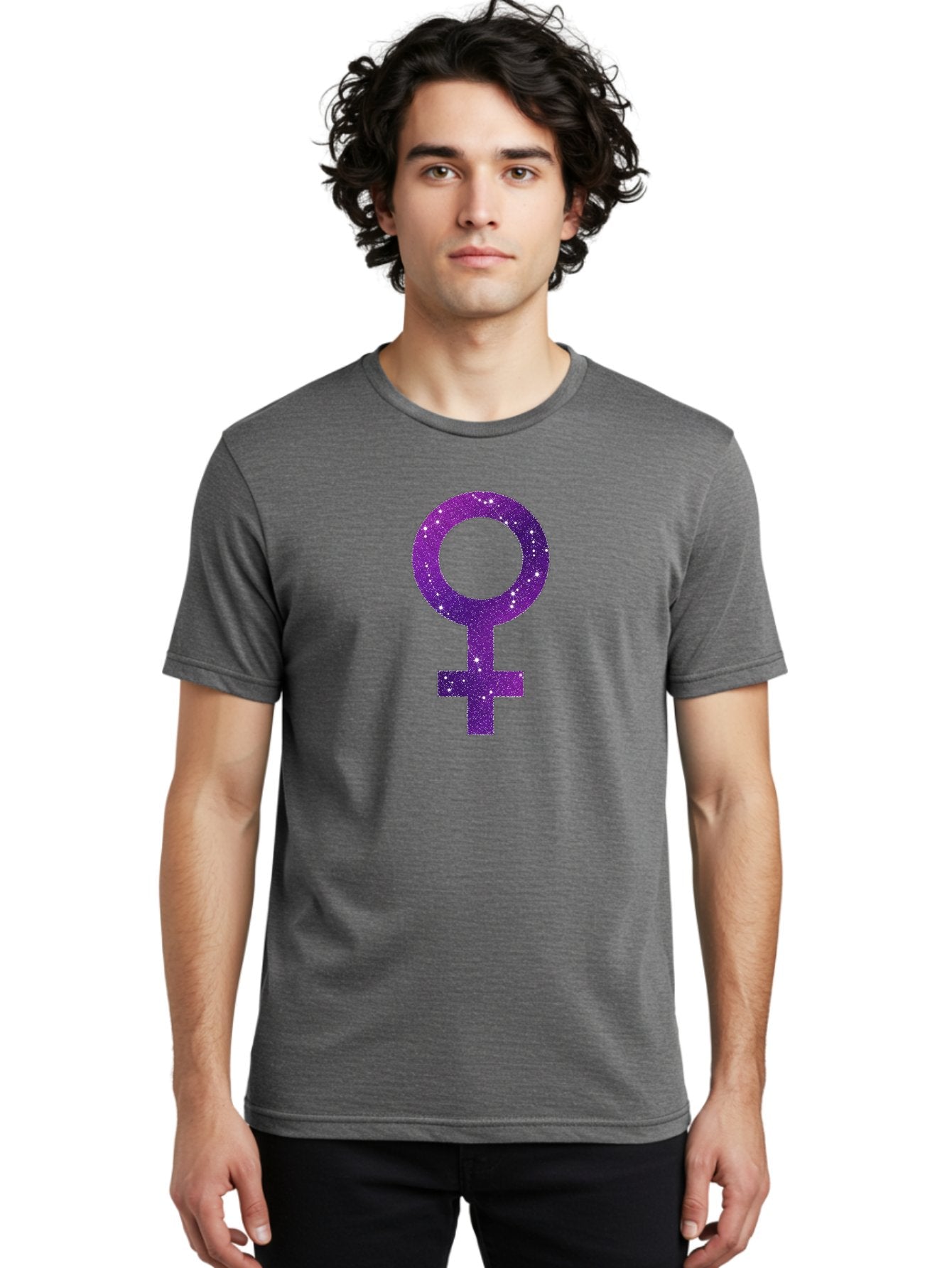 Female-Symbol Men'S Graphic Tee, 100% Cotton, Comfortable Casual Summer Wear, Machine Washable, Female Symbol, Purple Glitter, Sparkling Design, Feminine Power, Astrology Symbol, Women'S Rights, Equality, Empowerment, Feminist Icon Baa668 16
