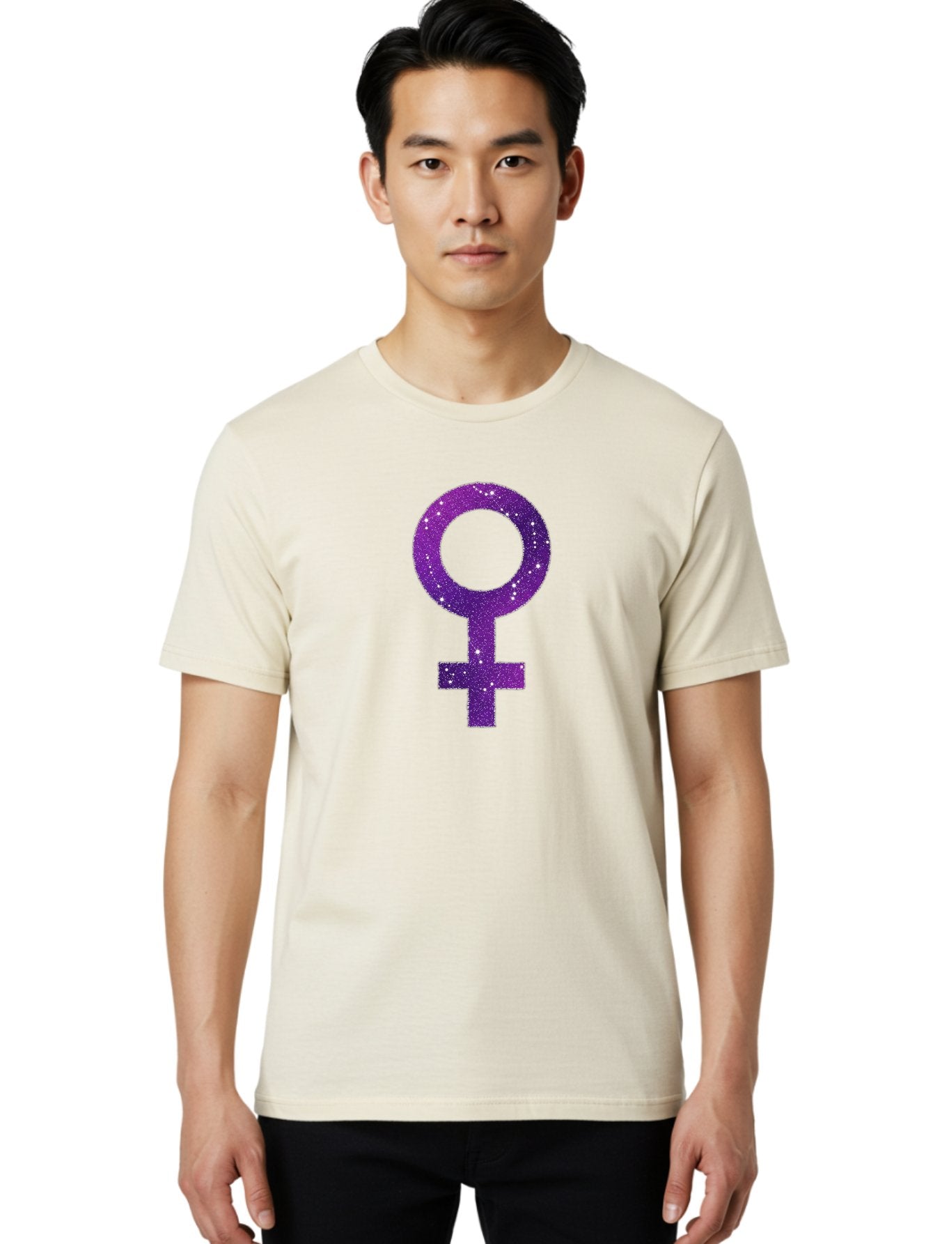Female-Symbol Men'S Graphic Tee, 100% Cotton, Comfortable Casual Summer Wear, Machine Washable, Female Symbol, Purple Glitter, Sparkling Design, Feminine Power, Astrology Symbol, Women'S Rights, Equality, Empowerment, Feminist Icon Baa668 21