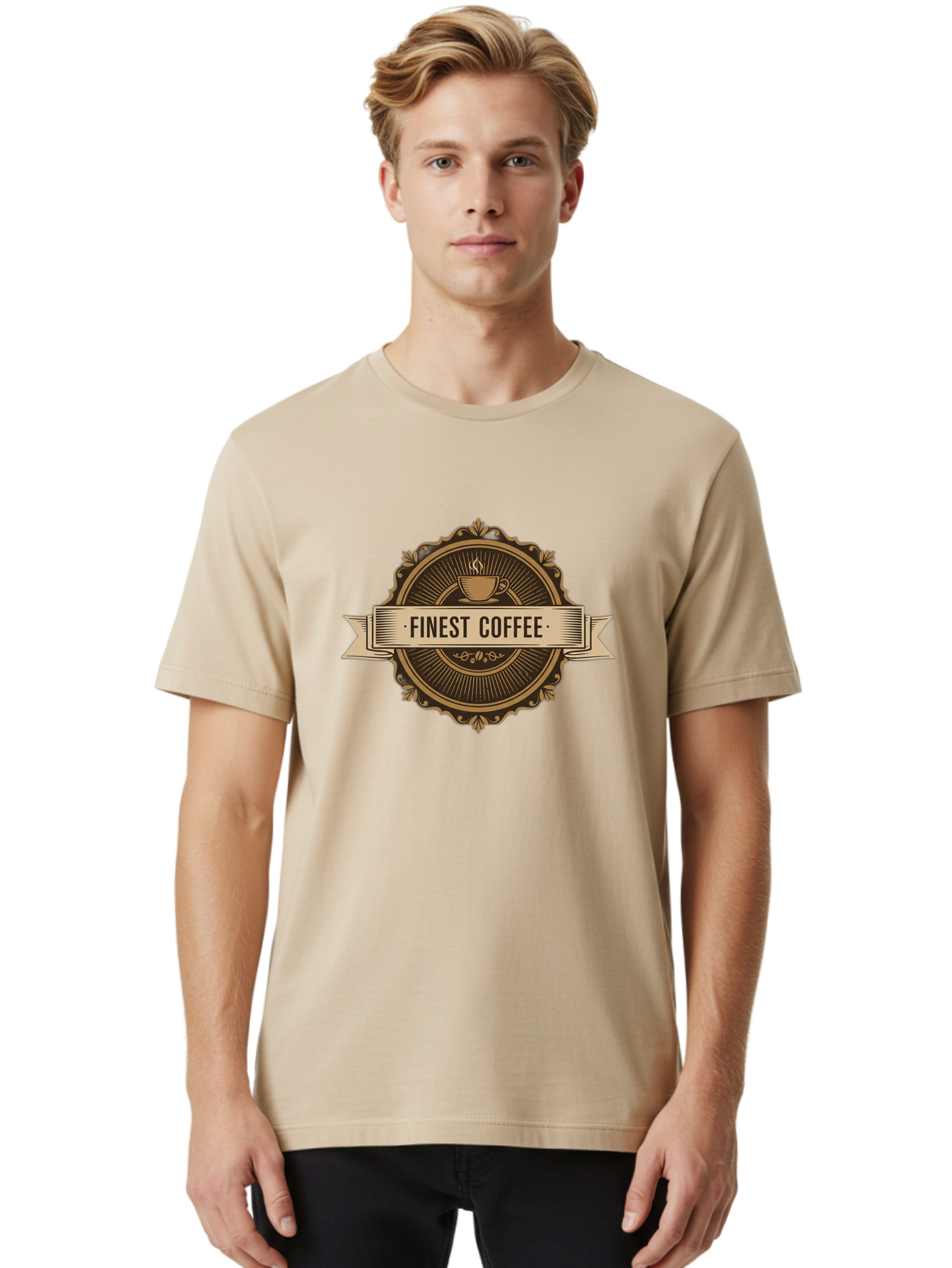 Finest-Coffee Men'S Graphic Tee, 100% Cotton, Comfortable Casual Summer Wear, Machine Washable, Finest Coffee, Coffee Logo, Gourmet Coffee, Vintage Coffee Label, Coffee Branding, Coffee Emblem, Coffee Badge Baa671 18