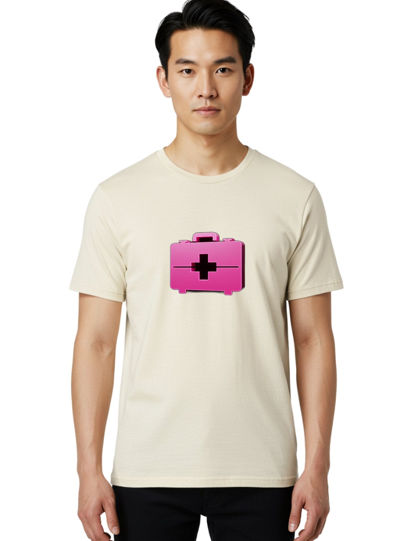 First-Aid-Kit-5 Men'S Graphic Tee, 100% Cotton, Comfortable Casual Summer Wear, Machine Washable, Pink First Aid Kit, Medical Supplies, Health Care, Emergency Kit, Black Cross Symbol, Medical Emergency, First Aid Supplies Baa679 24