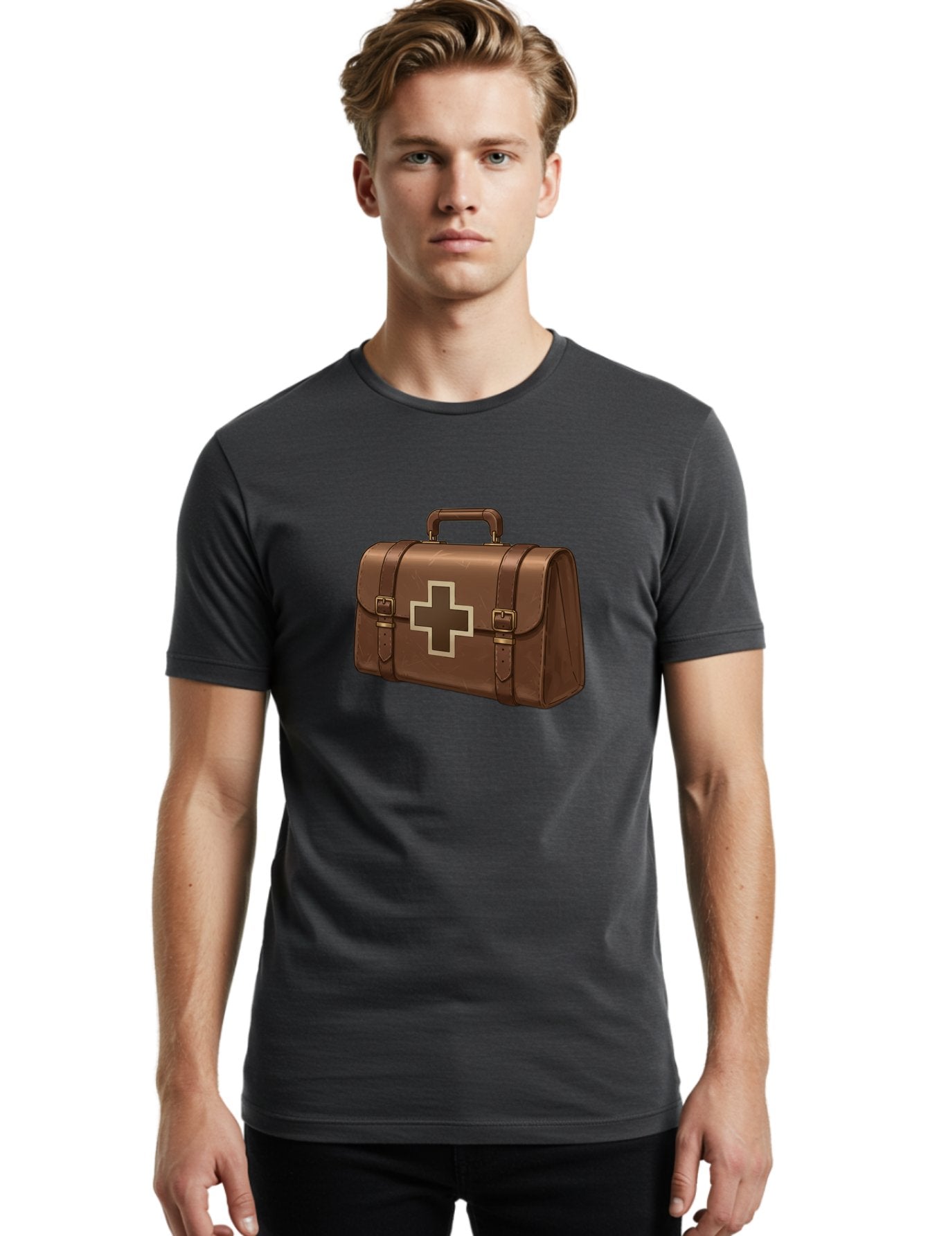 First-Aid-Kit-6 Men'S Graphic Tee, 100% Cotton, Comfortable Casual Summer Wear, Machine Washable, Brown Leather First Aid Kit, Medical Bag, Red Cross Symbol, Emergency Supplies, Healthcare Equipment, Medical Care Baa680 27