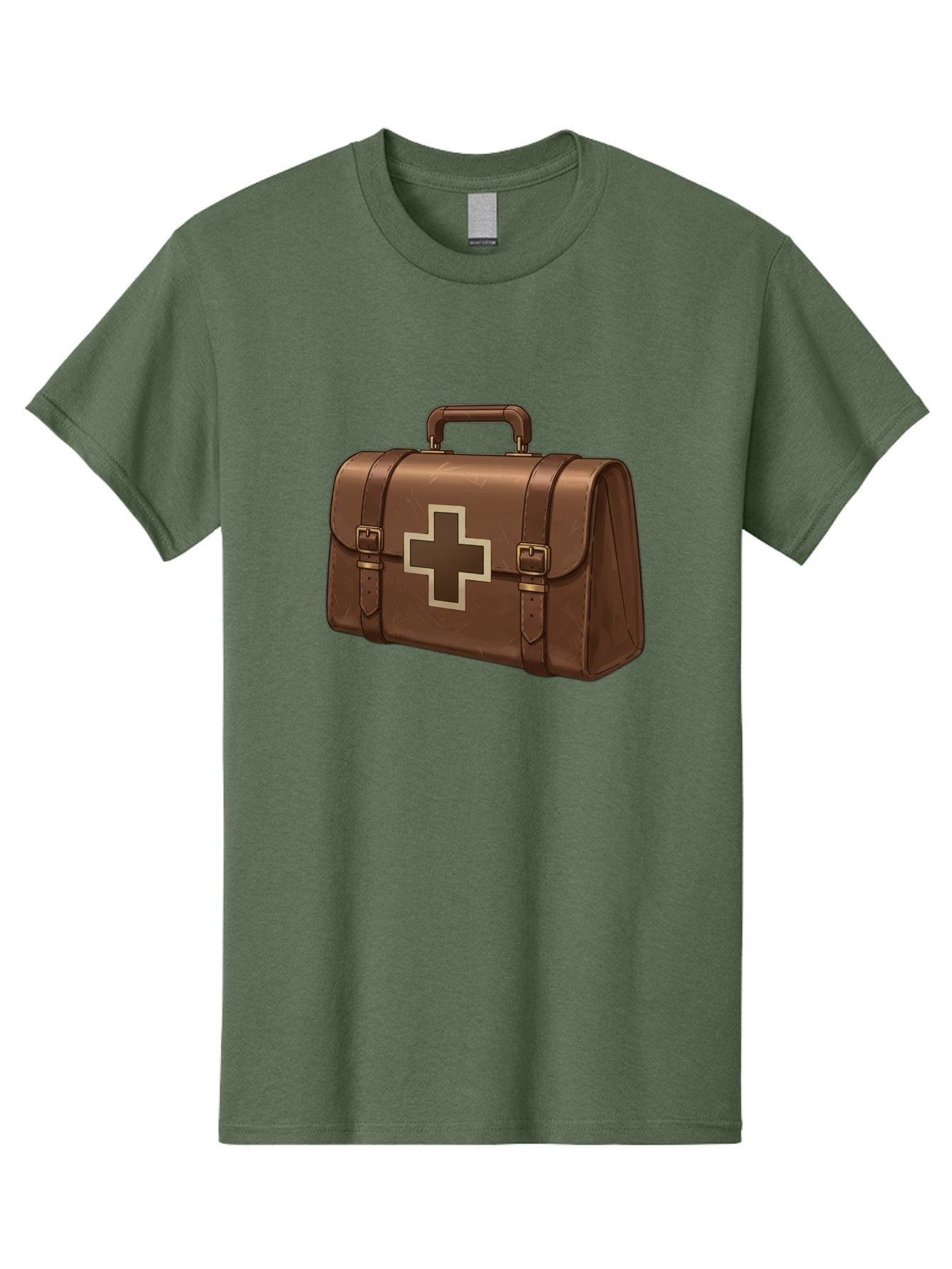 First-Aid-Kit-6 Men'S Graphic Tee, 100% Cotton, Comfortable Casual Summer Wear, Machine Washable, Brown Leather First Aid Kit, Medical Bag, Red Cross Symbol, Emergency Supplies, Healthcare Equipment, Medical Care Baa680