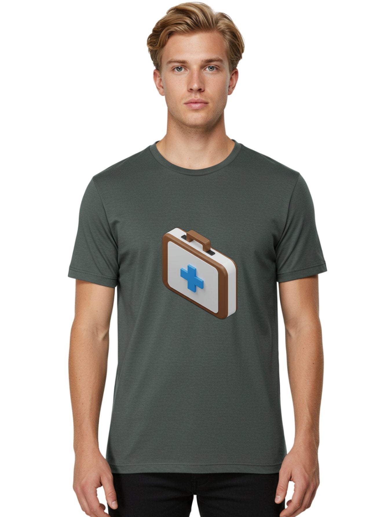 First-Aid-Kit-7 Men'S Graphic Tee, 100% Cotton, Comfortable Casual Summer Wear, Machine Washable, First Aid Kit, Medical Supplies, Health Care, Emergency Preparedness, Blue Cross Symbol, Brown Handle, White Case, Medical Emergency, Baa681 29