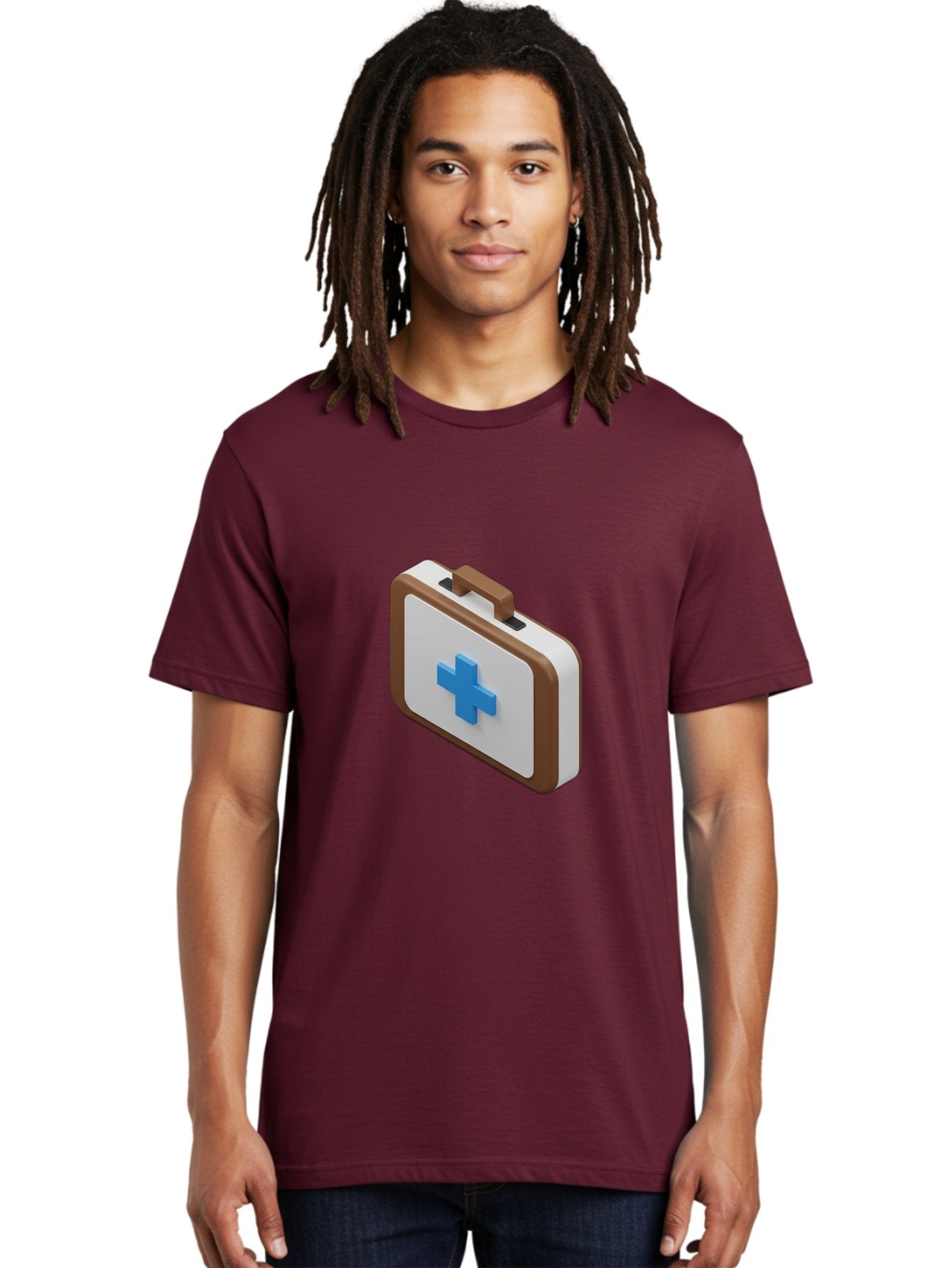 First-Aid-Kit-7 Men'S Graphic Tee, 100% Cotton, Comfortable Casual Summer Wear, Machine Washable, First Aid Kit, Medical Supplies, Health Care, Emergency Preparedness, Blue Cross Symbol, Brown Handle, White Case, Medical Emergency, Baa681 23